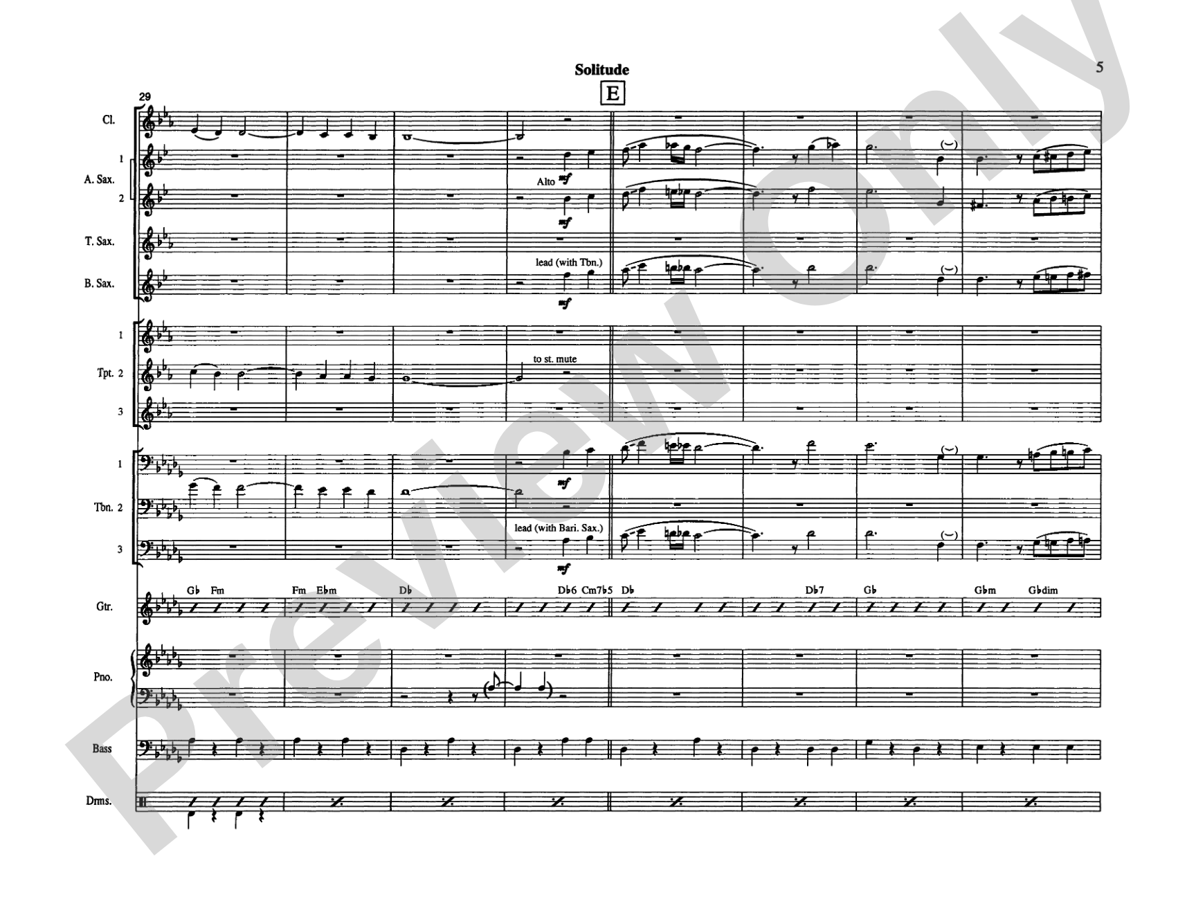 Solitude: Jazz Ensemble Conductor Score & Parts