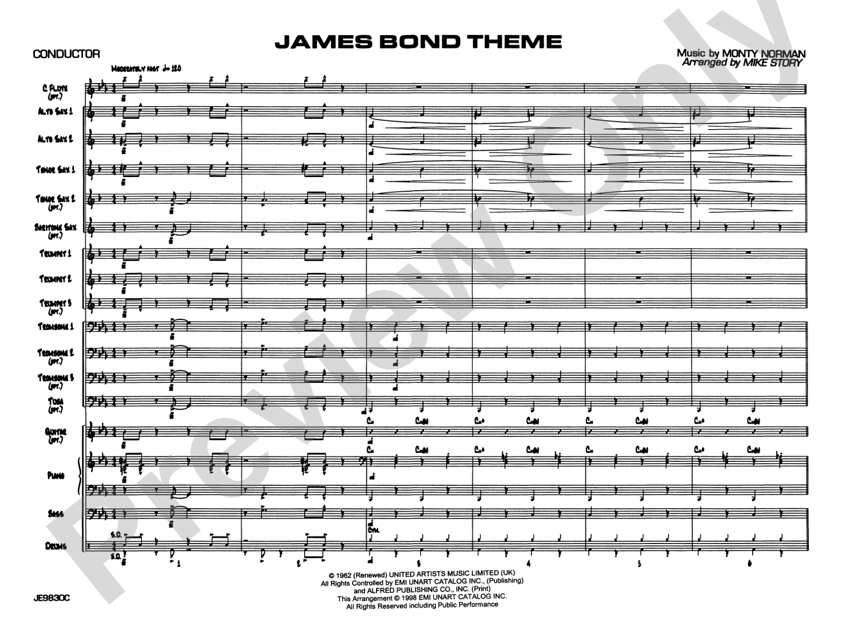 James Bond Theme: Jazz Ensemble Conductor Score & Parts