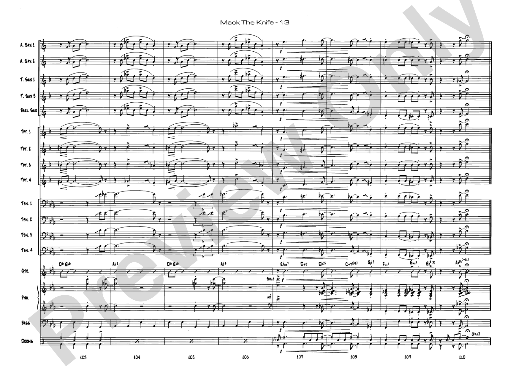 Mack the Knife (from The Threepenny Opera): Jazz Ensemble Conductor Score & Parts