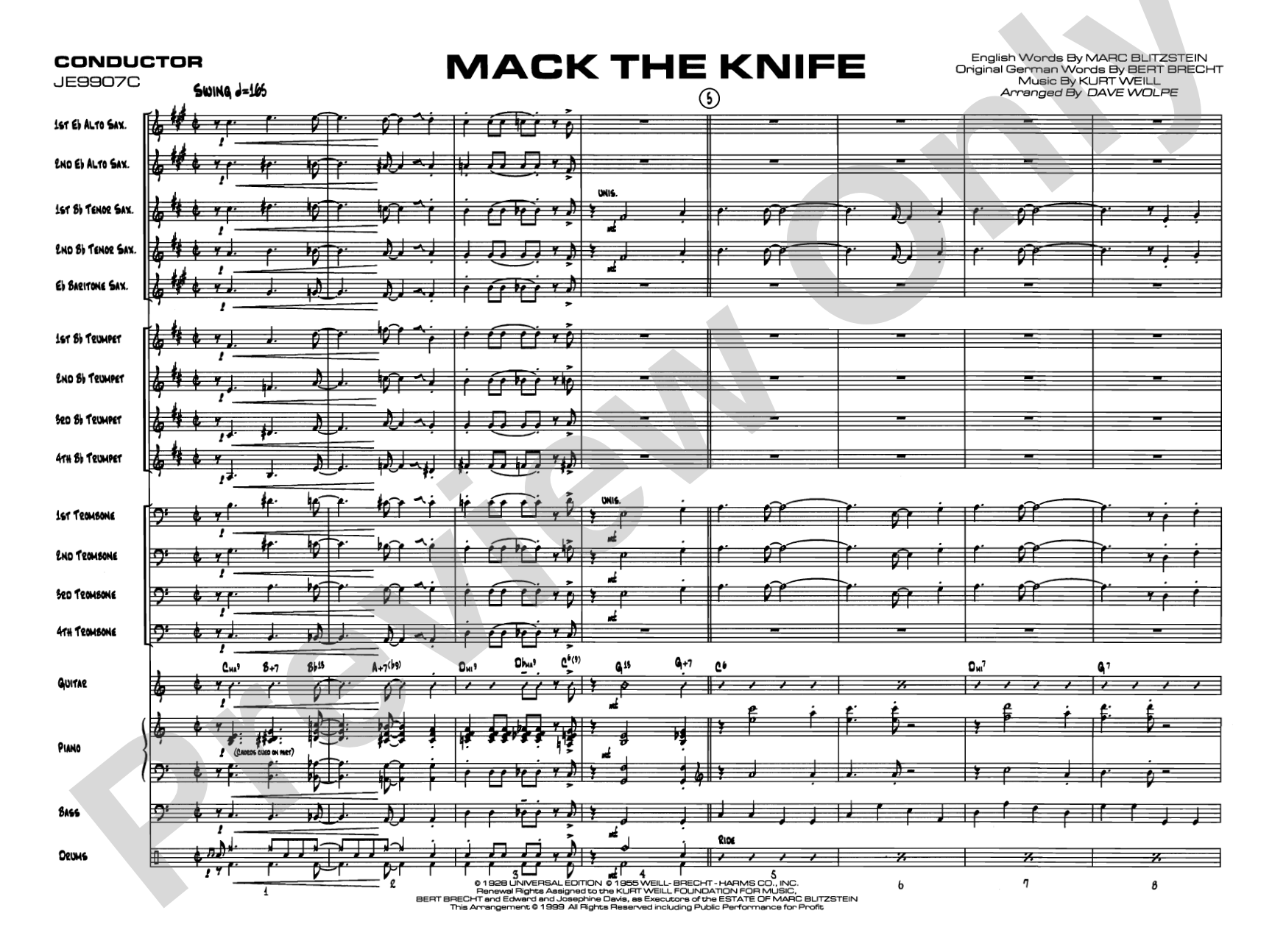 Mack the Knife (from The Threepenny Opera): Jazz Ensemble Conductor Score & Parts