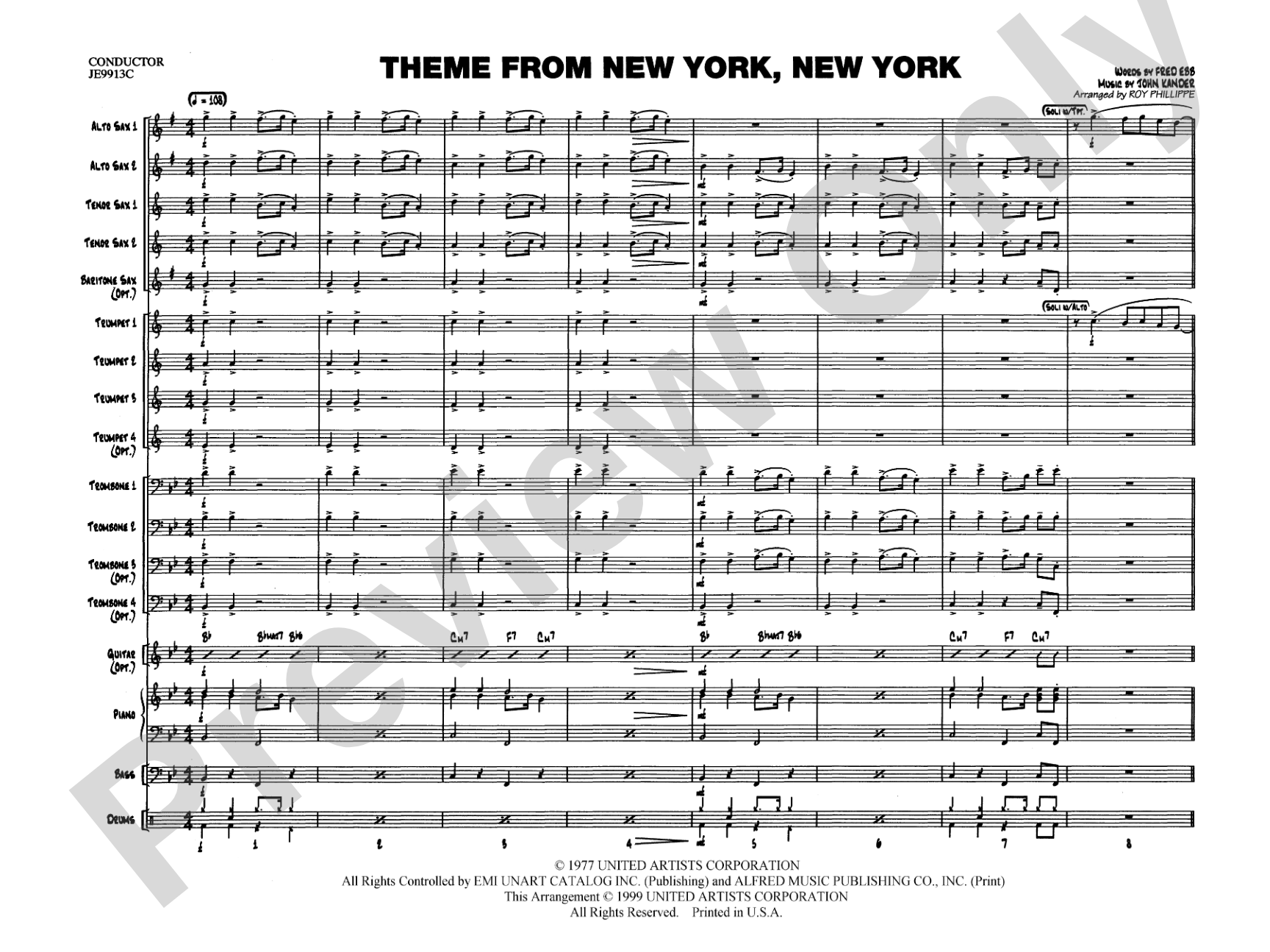 New York, New York, Theme from: Jazz Ensemble Conductor Score & Parts