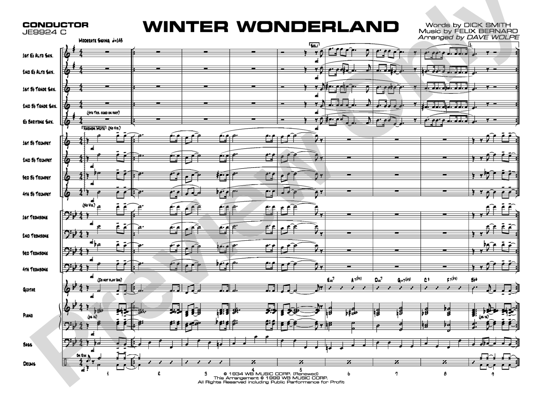 Winter Wonderland: Jazz Ensemble Conductor Score & Parts