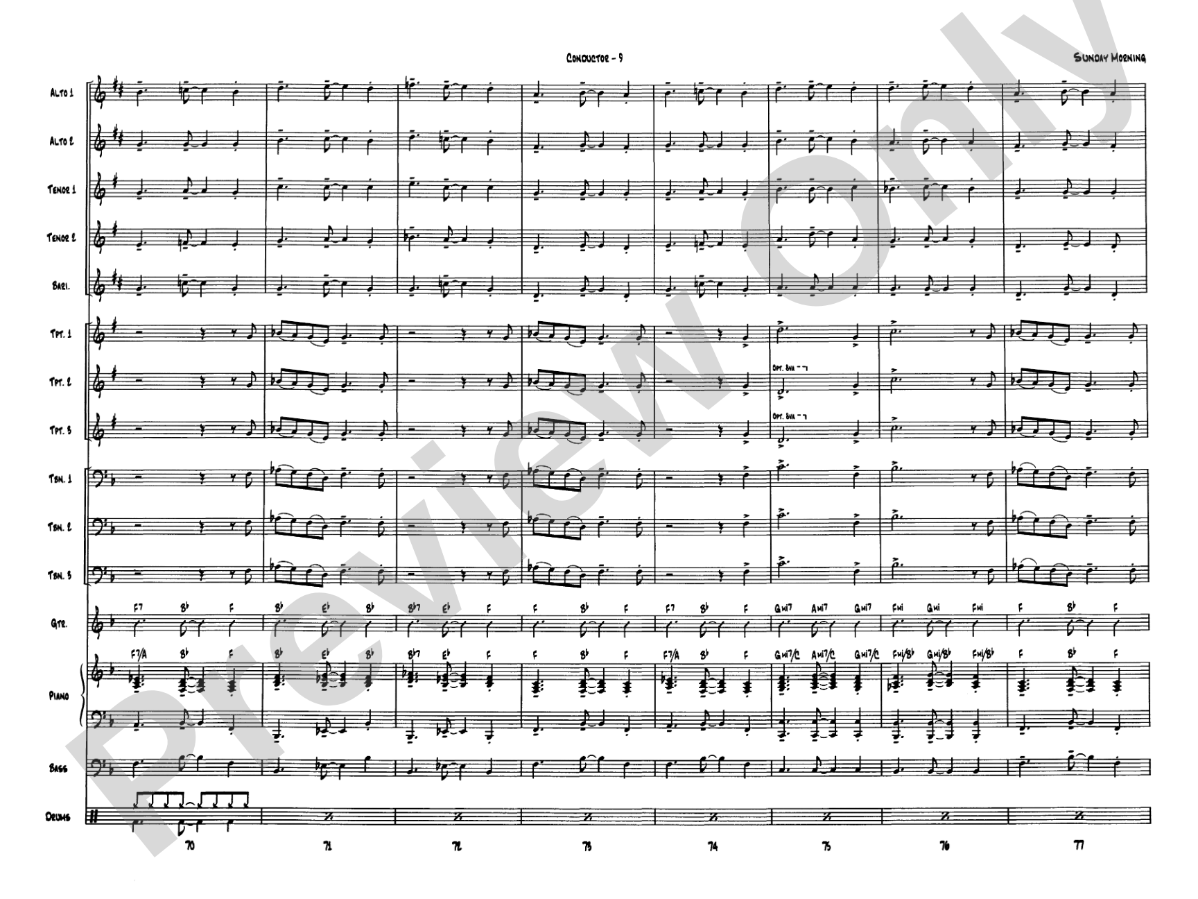 Sunday Morning: Jazz Ensemble Conductor Score & Parts