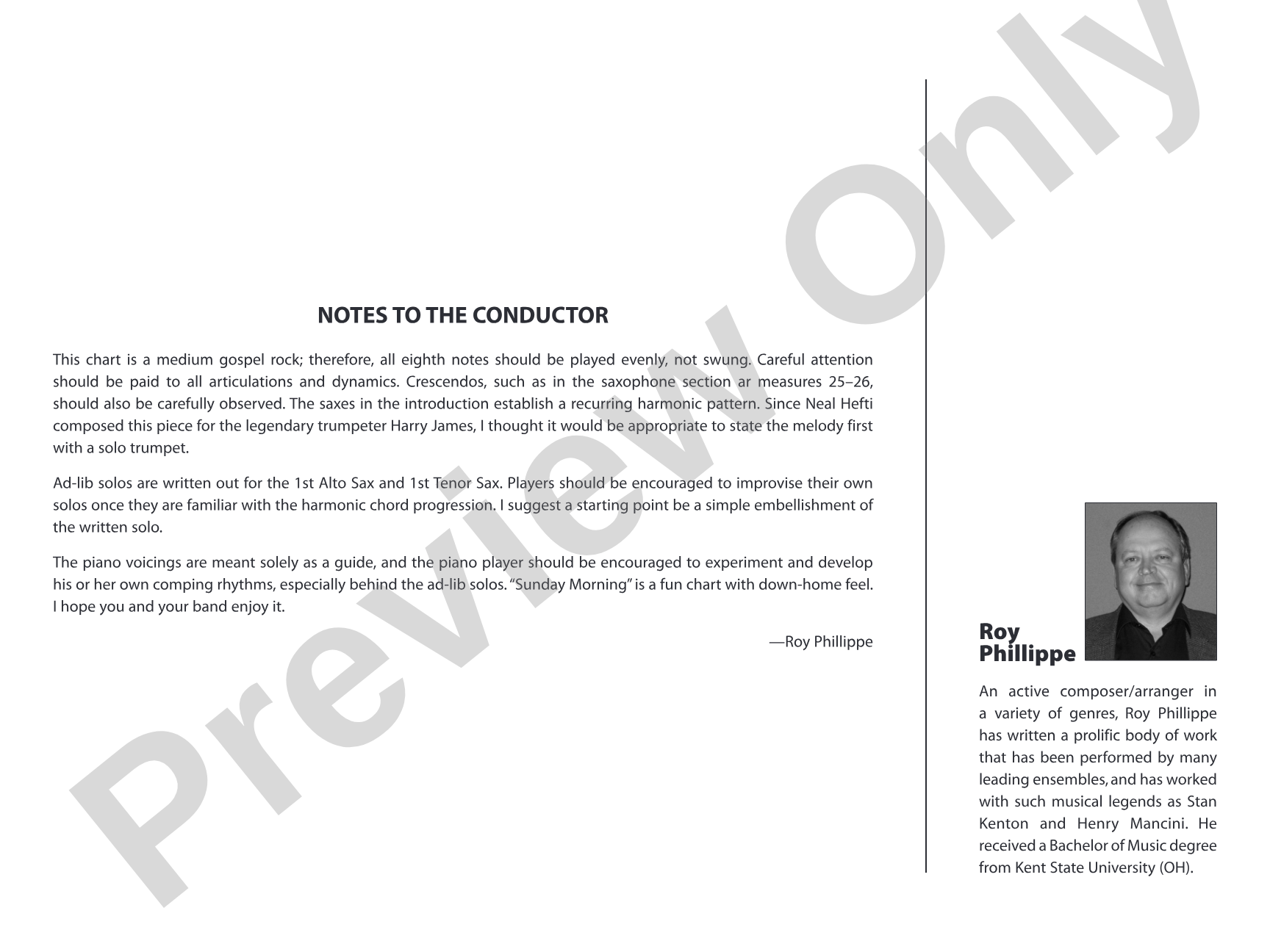 Sunday Morning: Jazz Ensemble Conductor Score & Parts