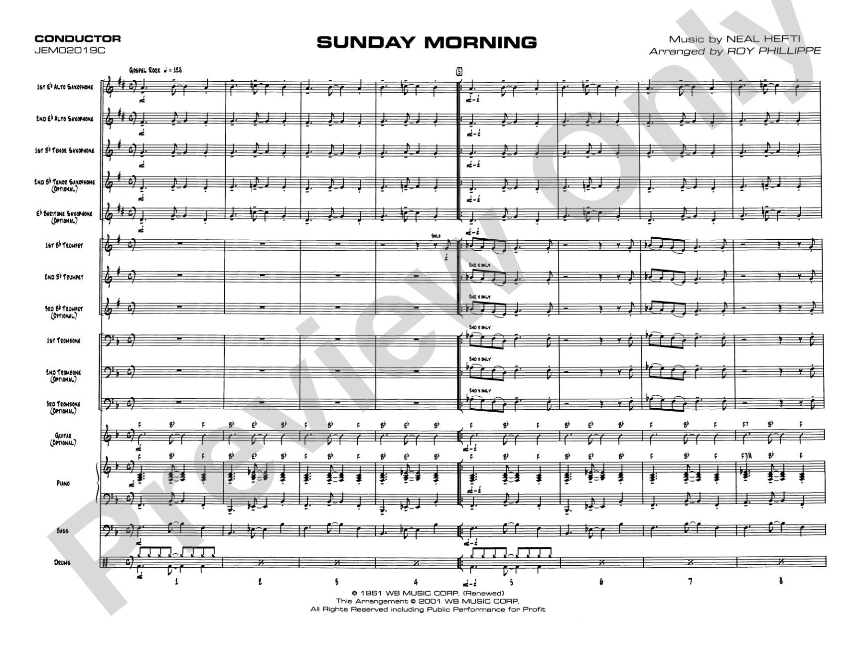 Sunday Morning: Jazz Ensemble Conductor Score & Parts
