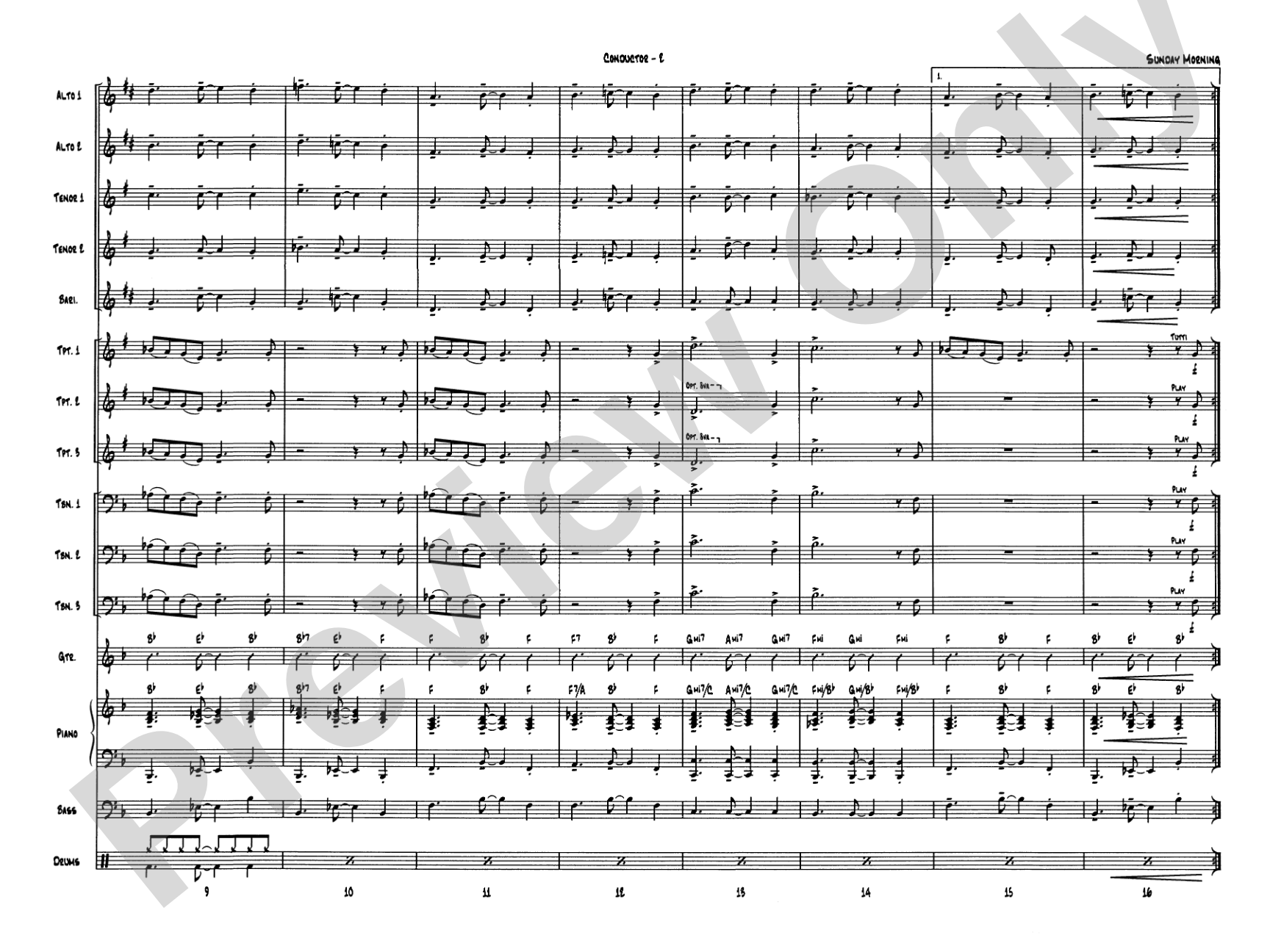 Sunday Morning: Jazz Ensemble Conductor Score & Parts