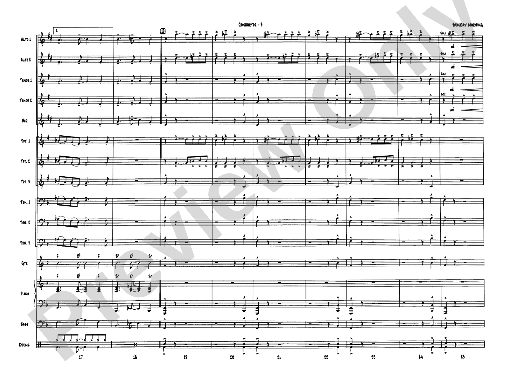 Sunday Morning: Jazz Ensemble Conductor Score & Parts