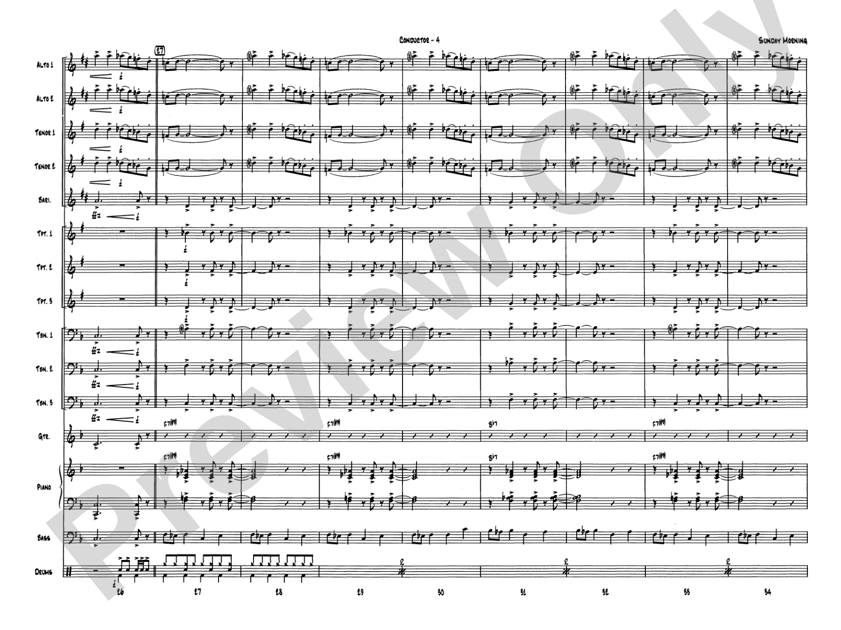 Sunday Morning: Jazz Ensemble Conductor Score & Parts