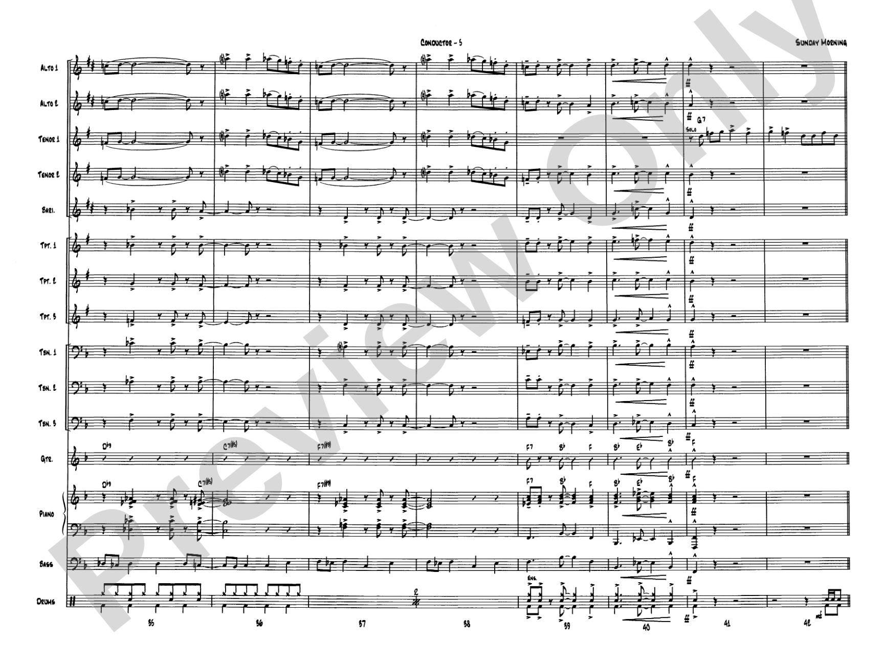 Sunday Morning: Jazz Ensemble Conductor Score & Parts