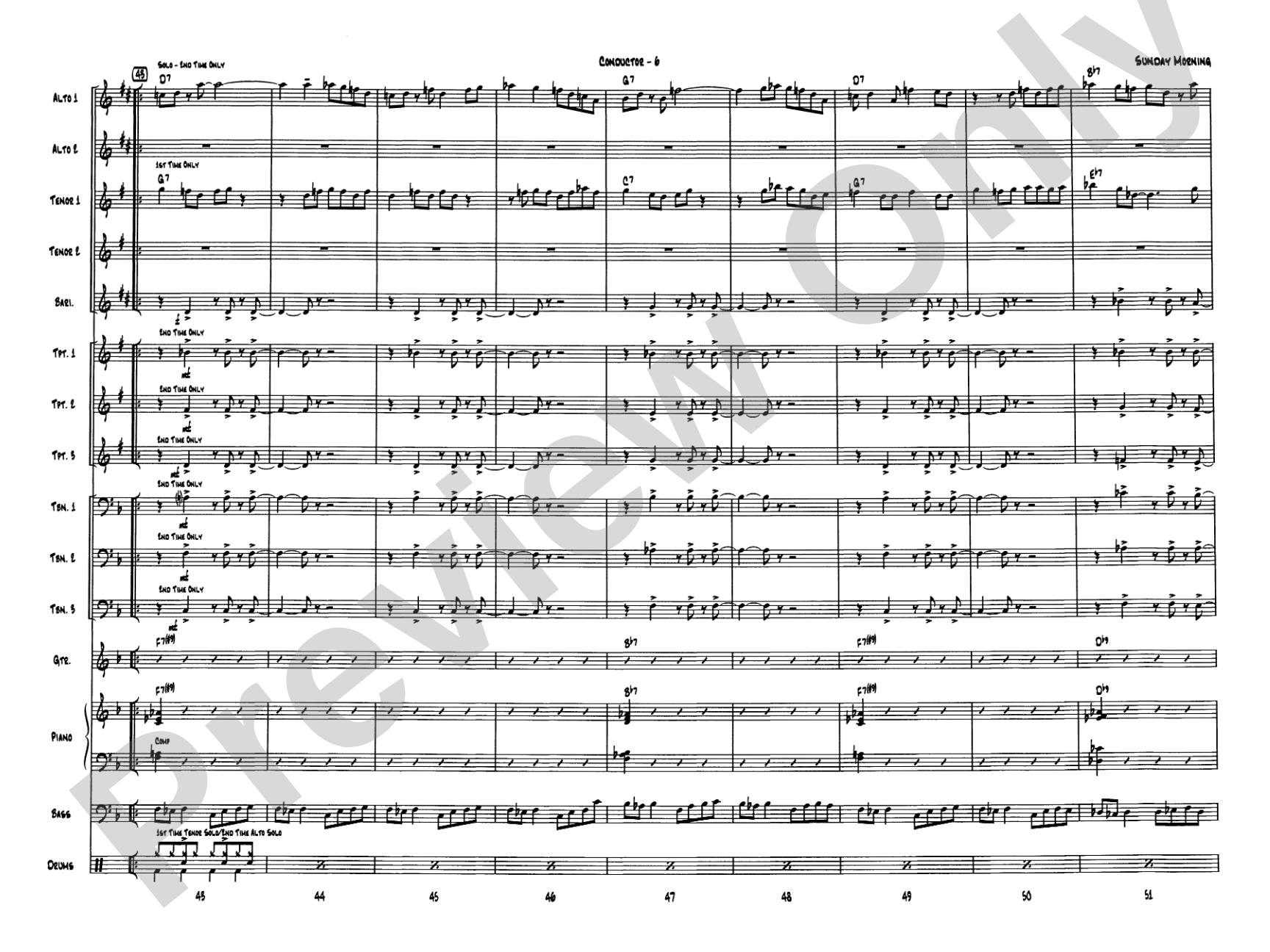 Sunday Morning: Jazz Ensemble Conductor Score & Parts
