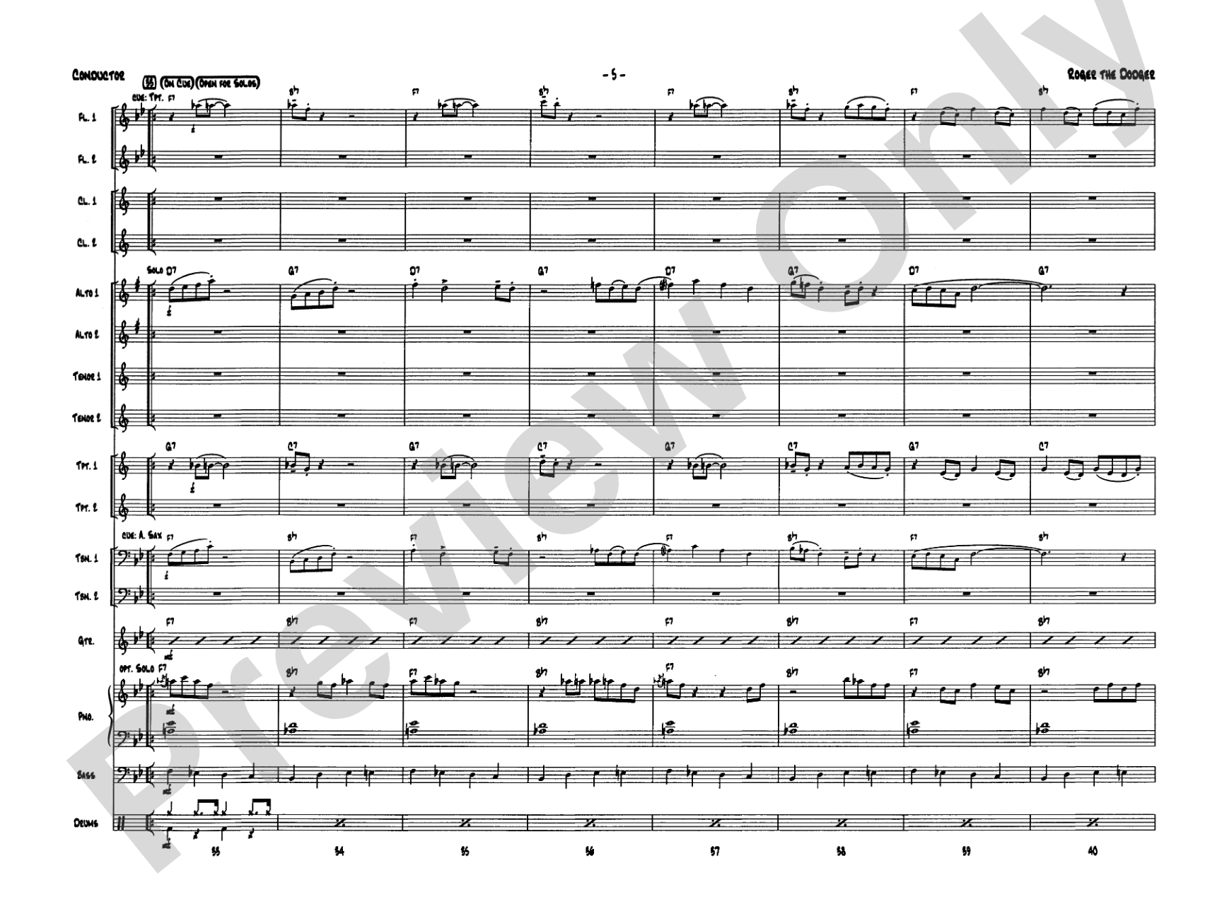 Roger the Dodger: Jazz Ensemble Conductor Score & Parts