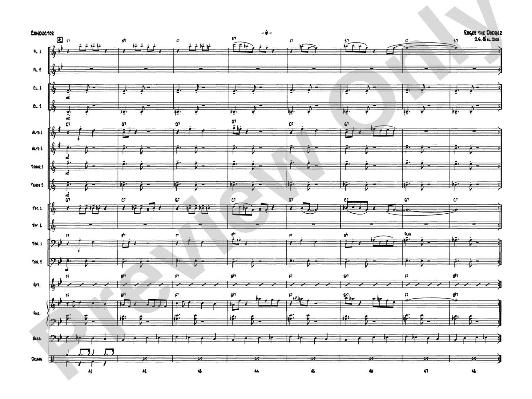 Roger the Dodger: Jazz Ensemble Conductor Score & Parts