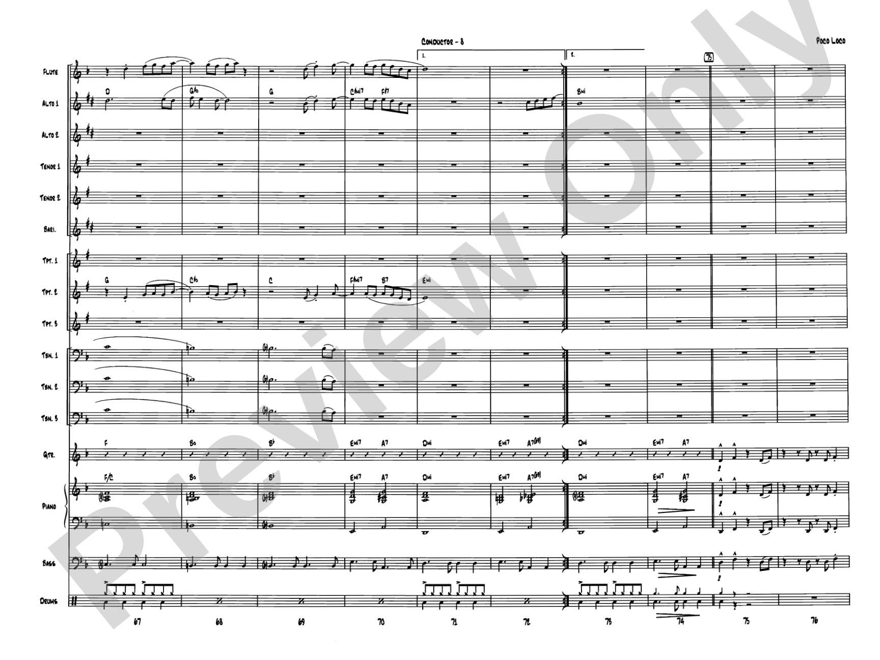 Poco Loco: Jazz Ensemble Conductor Score & Parts