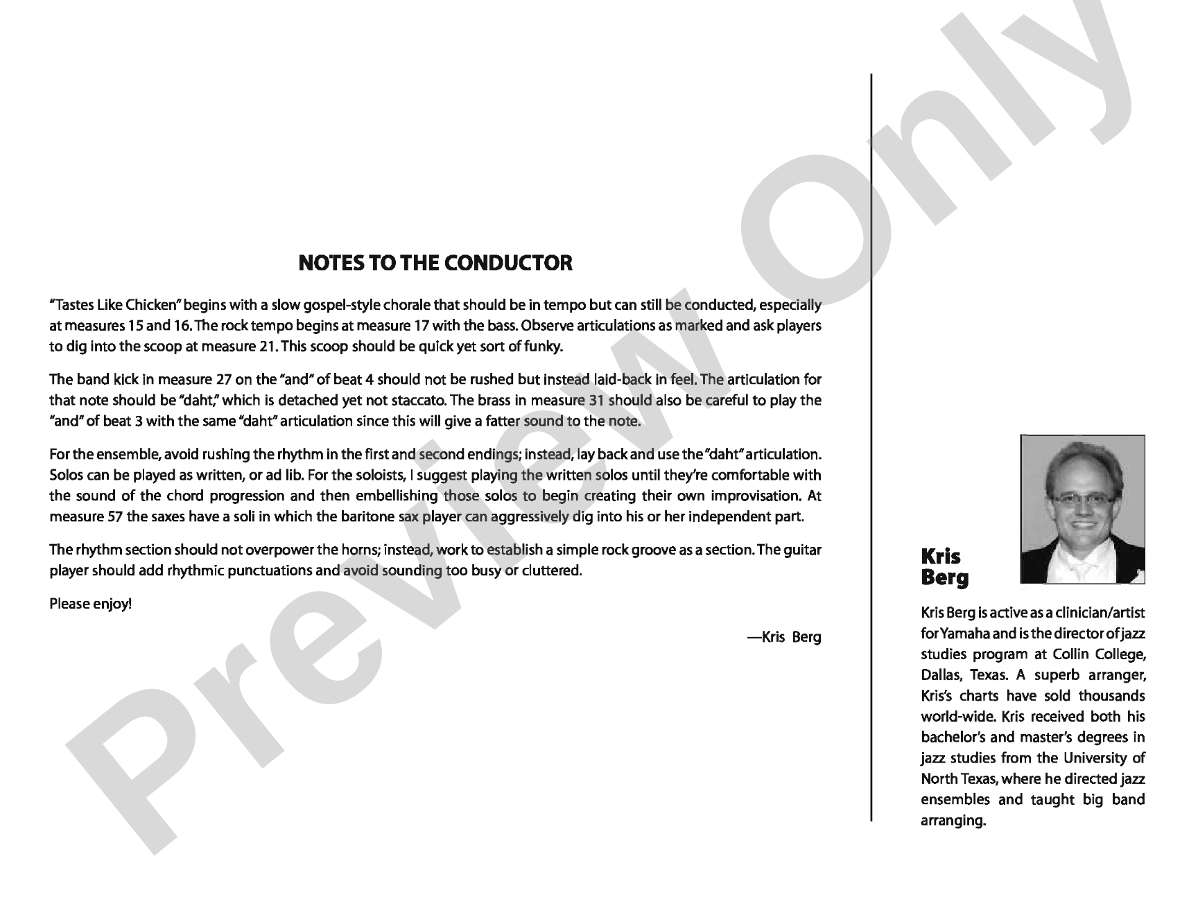 Tastes Like Chicken: Jazz Ensemble Conductor Score & Parts