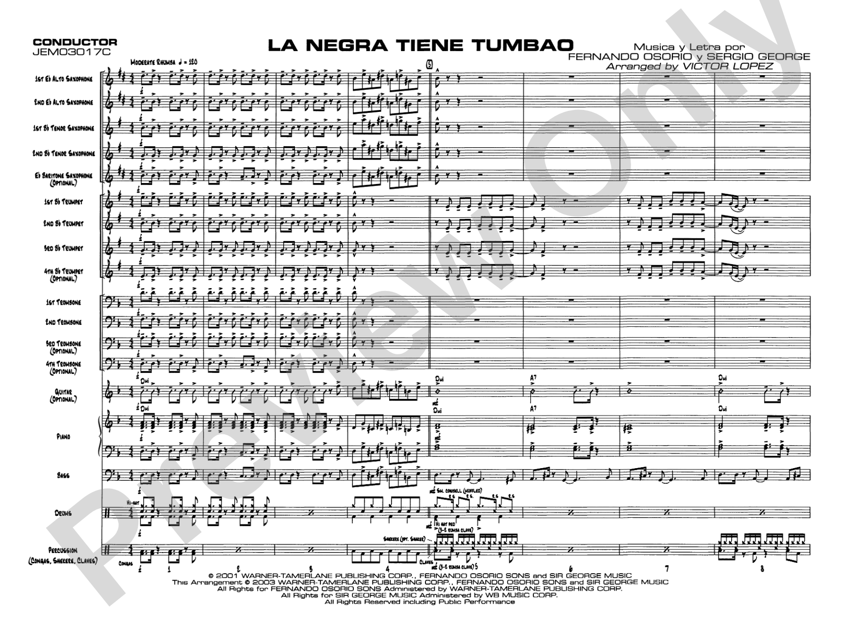 La Negra Tiene Tumbao: Jazz Ensemble Conductor Score & Parts
