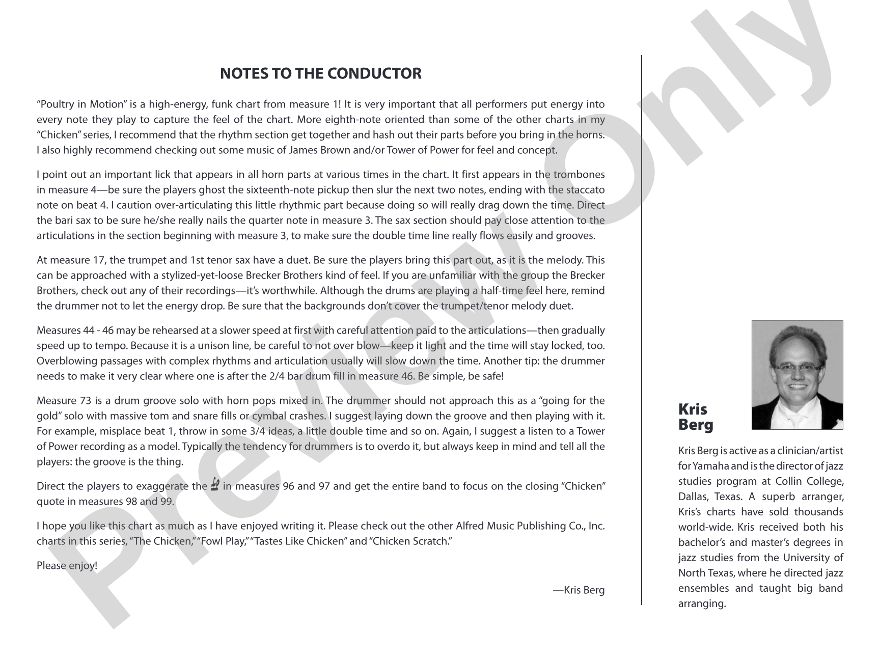 Poultry in Motion: Jazz Ensemble Conductor Score & Parts