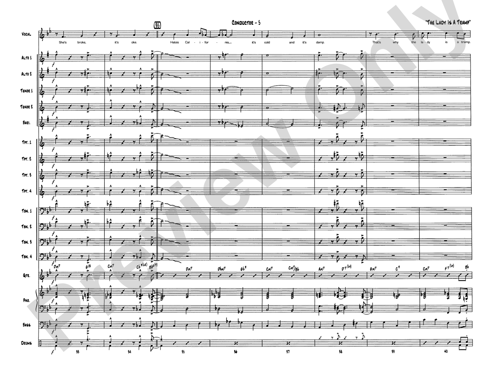 The Lady Is a Tramp: Vocal Solo with Jazz Ensemble Conductor Score & Parts