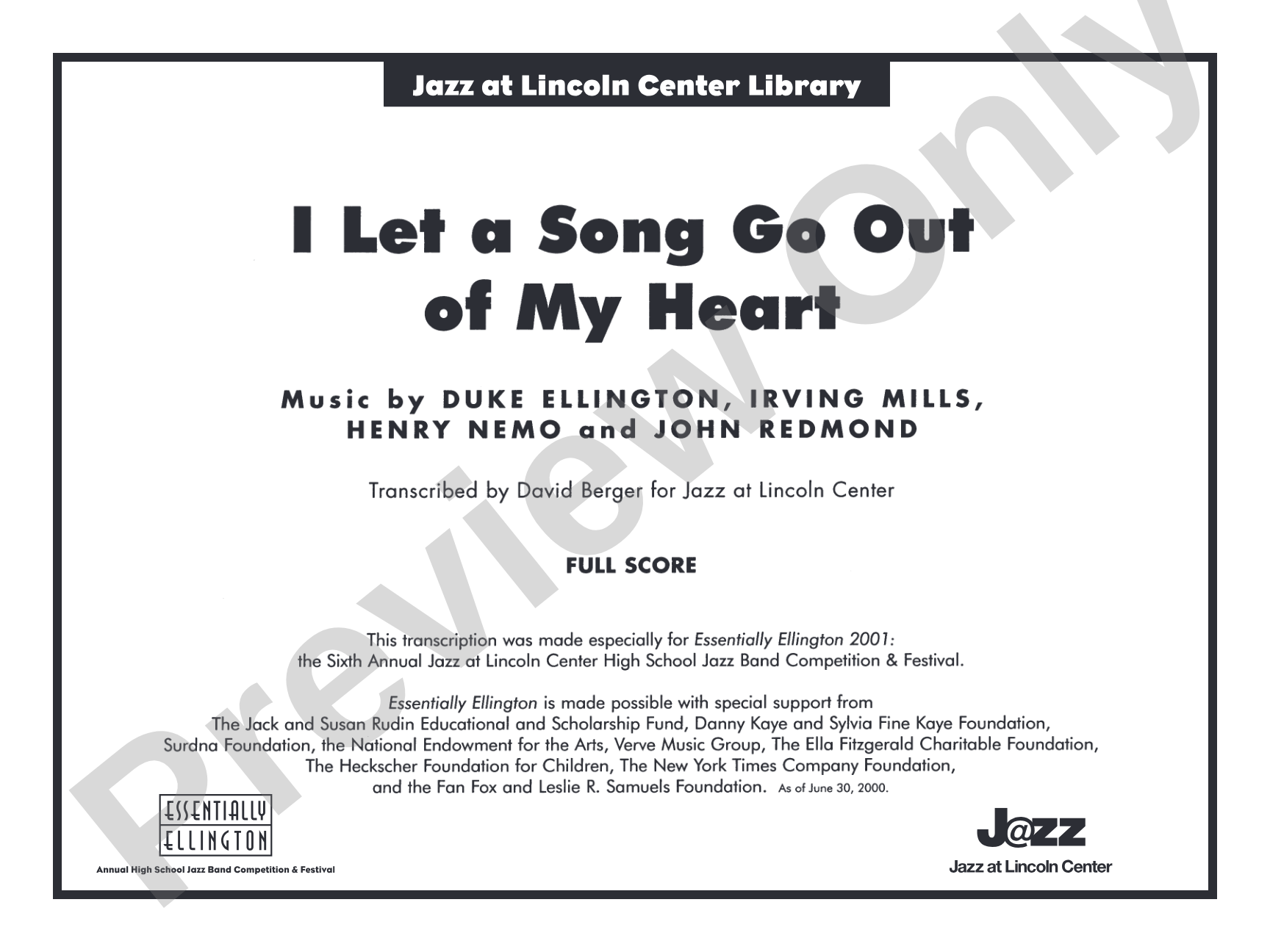 I Let a Song Go Out of My Heart: Jazz Ensemble Conductor Score & Parts