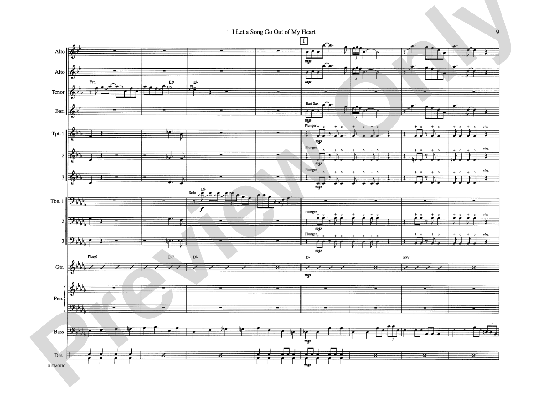 I Let a Song Go Out of My Heart: Jazz Ensemble Conductor Score & Parts
