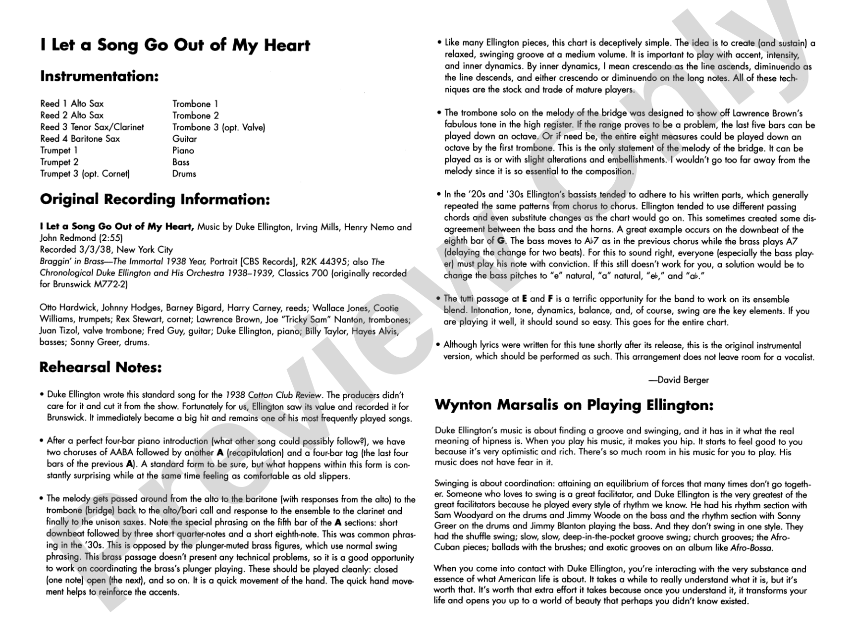 I Let a Song Go Out of My Heart: Jazz Ensemble Conductor Score & Parts
