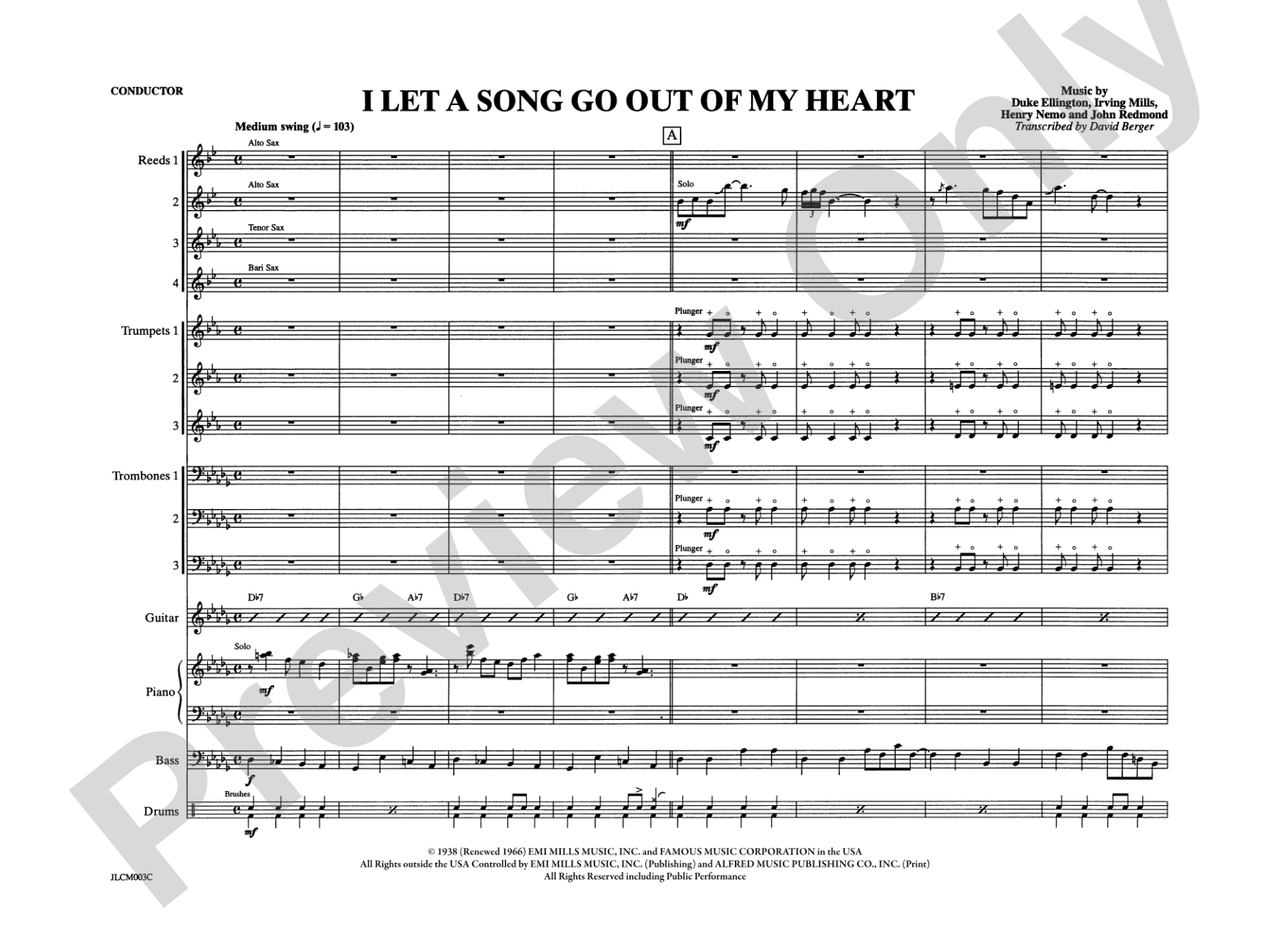 I Let a Song Go Out of My Heart: Jazz Ensemble Conductor Score & Parts