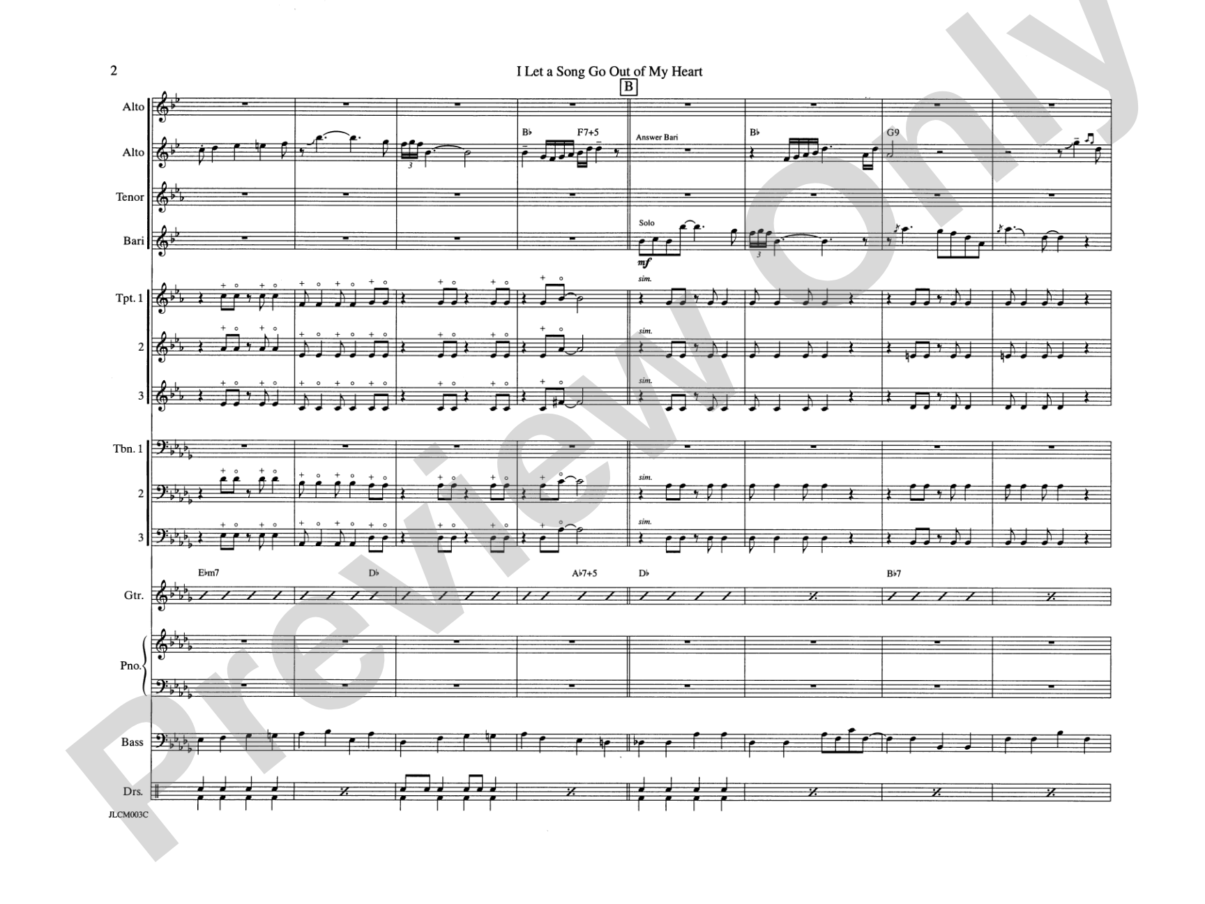 I Let a Song Go Out of My Heart: Jazz Ensemble Conductor Score & Parts