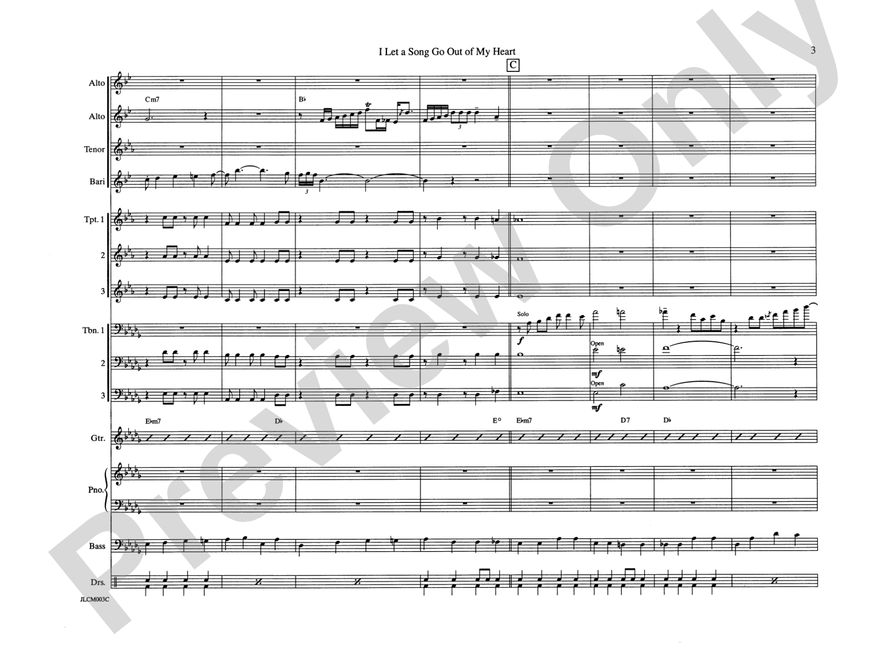 I Let a Song Go Out of My Heart: Jazz Ensemble Conductor Score & Parts