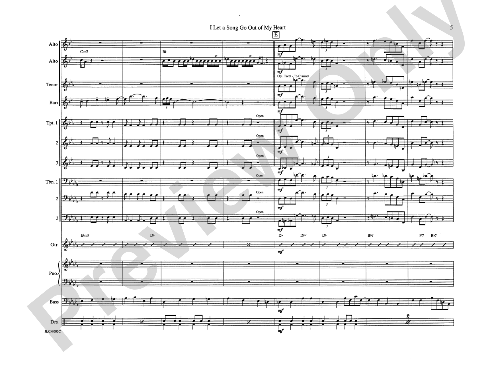 I Let a Song Go Out of My Heart: Jazz Ensemble Conductor Score & Parts