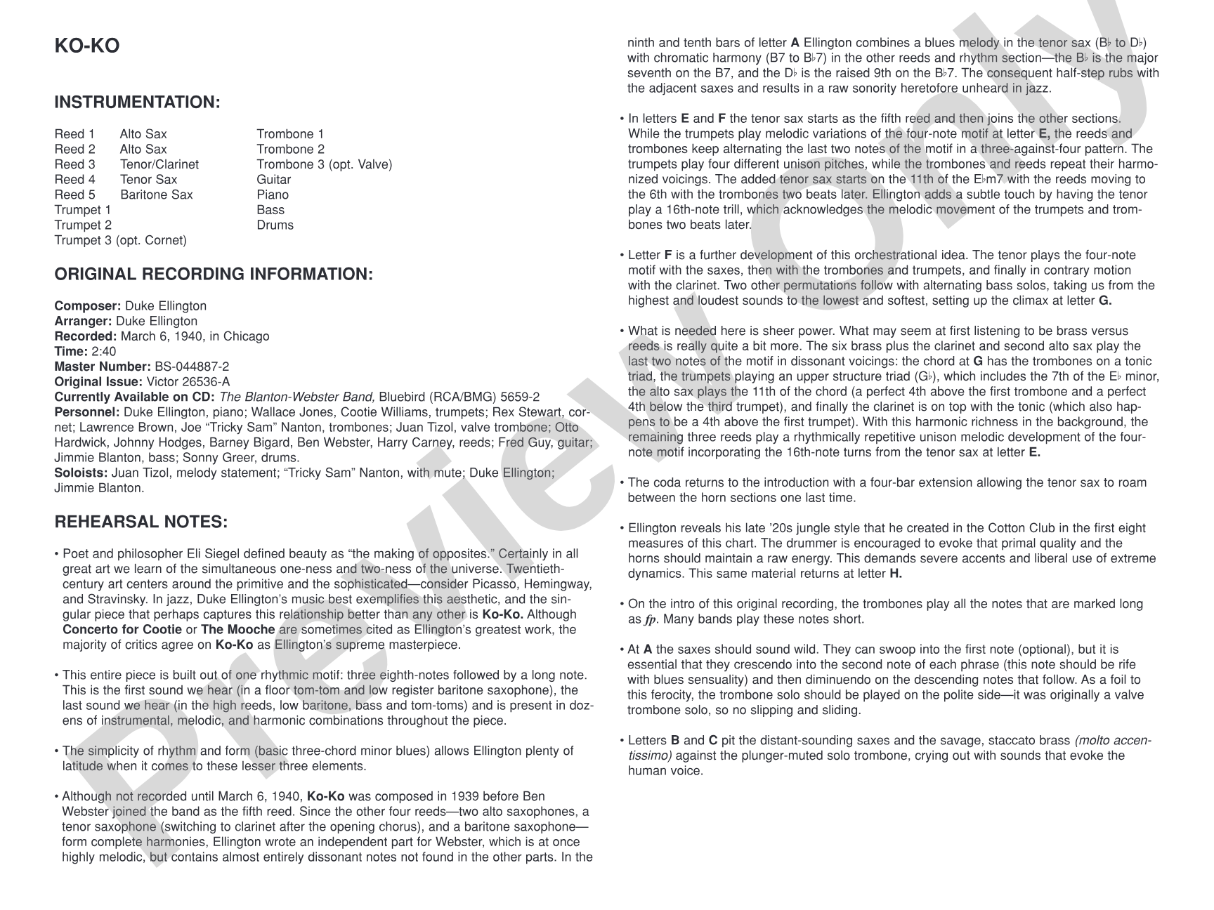 Ko-Ko: Jazz Ensemble Conductor Score & Parts