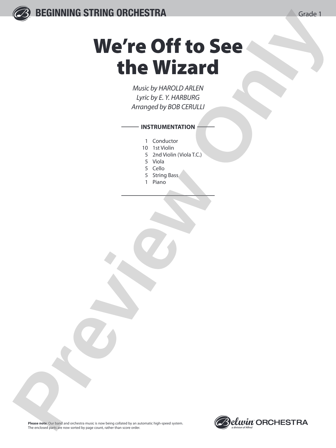 We're Off to See the Wizard: String Orchestra Conductor Score & Parts