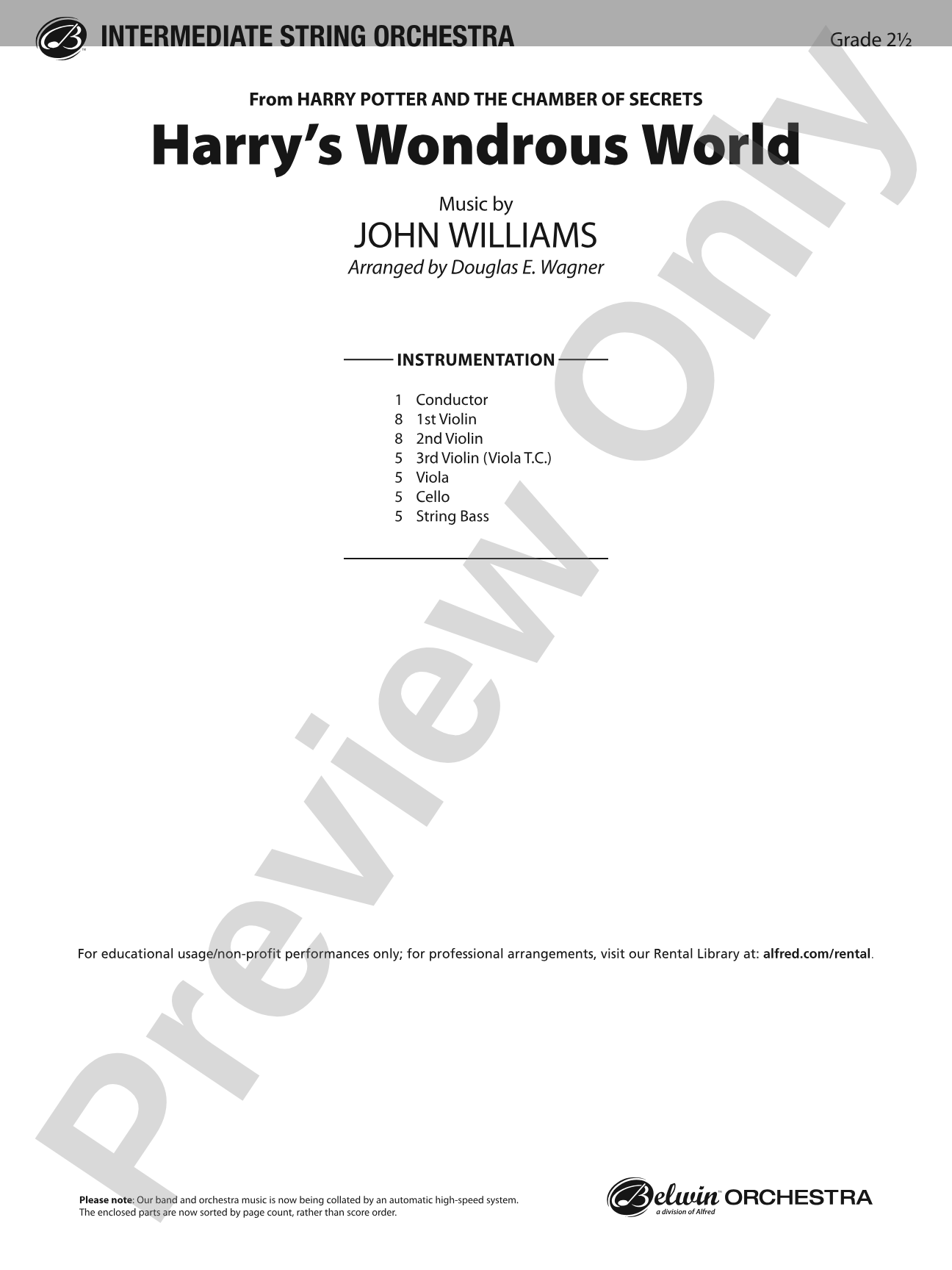 Harry's Wondrous World (from Harry Potter and the Chamber of Secrets): String Orchestra Conductor Score & Parts