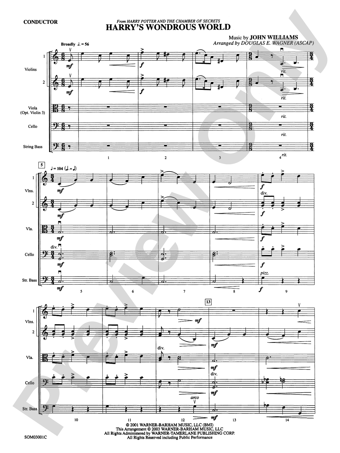 Harry's Wondrous World (from Harry Potter and the Chamber of Secrets): String Orchestra Conductor Score & Parts