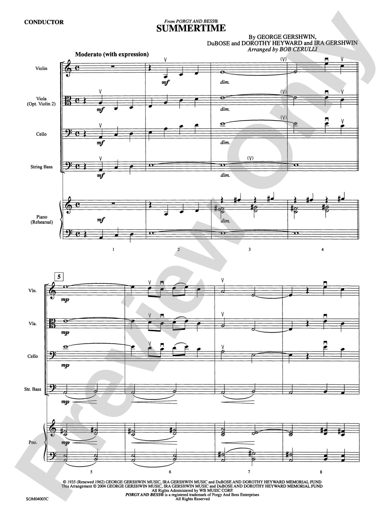 Summertime: String Orchestra Conductor Score & Parts