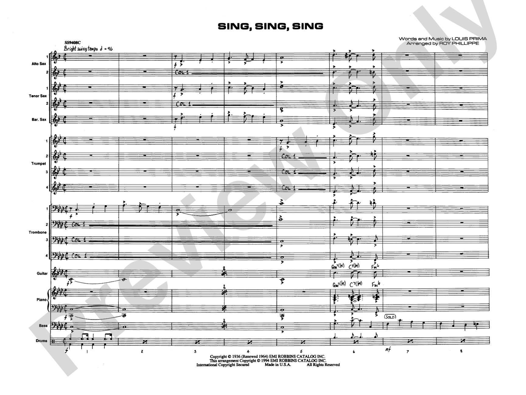 Sing, Sing, Sing: Jazz Ensemble Conductor Score & Parts