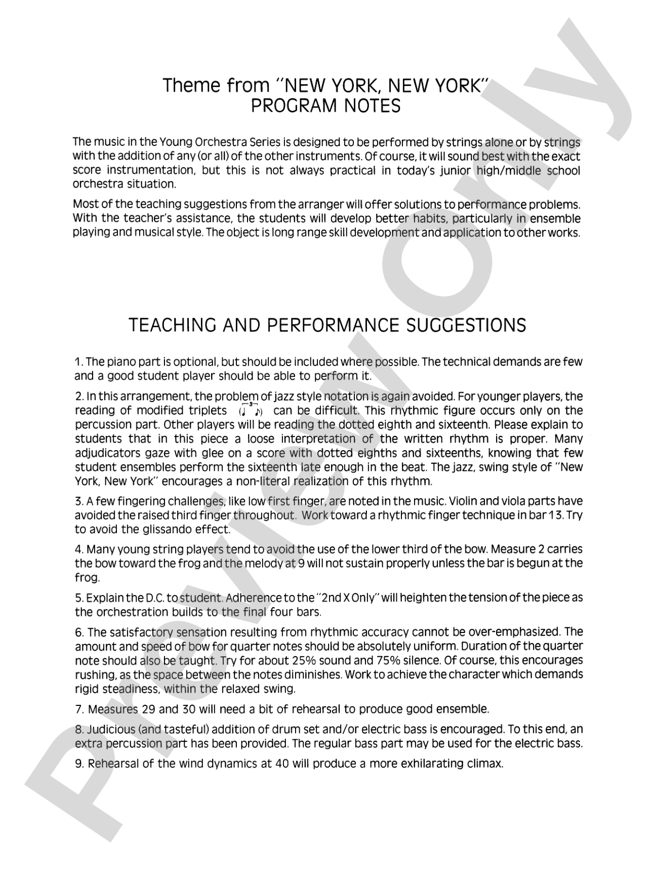 New York, New York, Theme from: String Orchestra Conductor Score & Parts