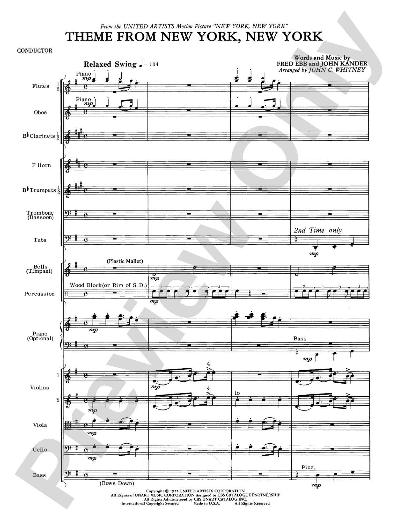 New York, New York, Theme from: String Orchestra Conductor Score & Parts