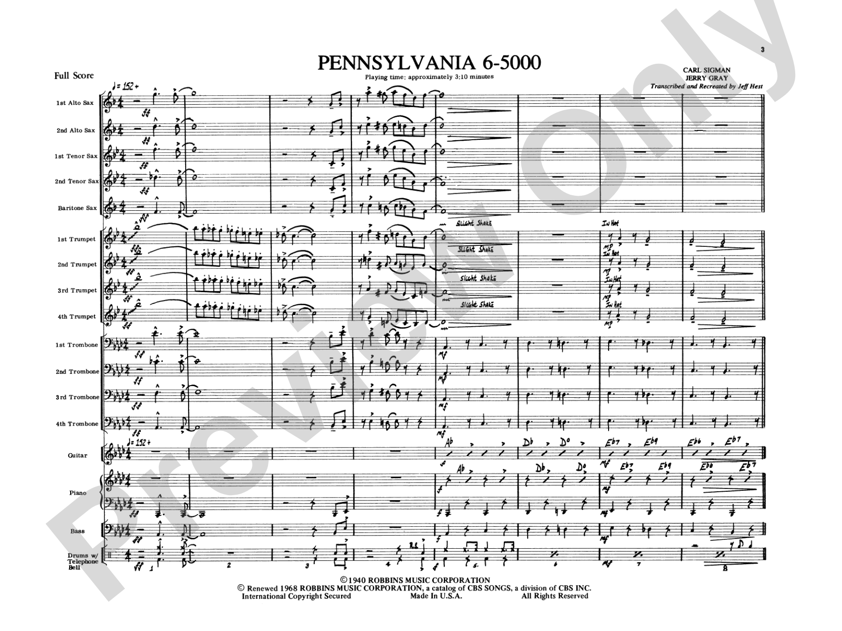 Pennsylvania 6-5000: Jazz Ensemble Conductor Score & Parts