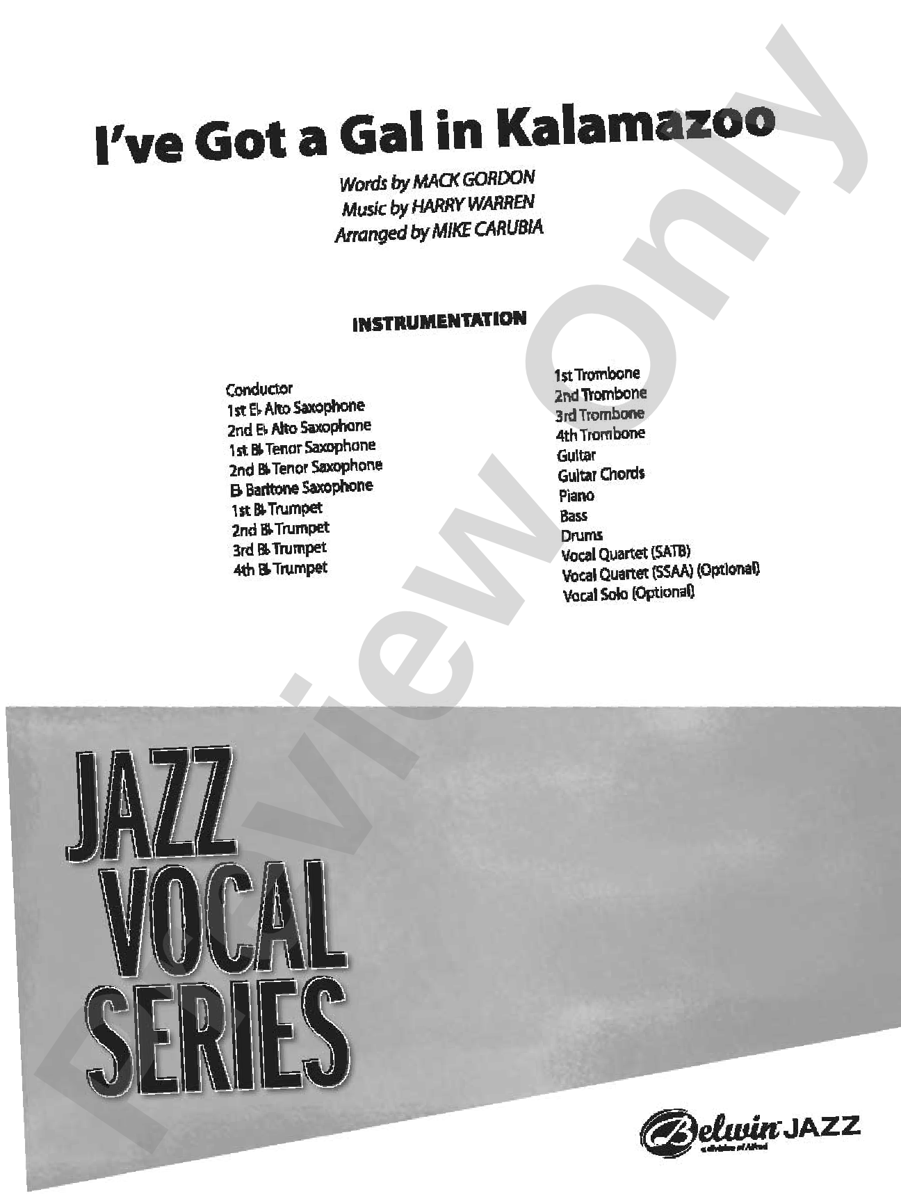 I've Got a Gal in Kalamazoo: Jazz Ensemble Conductor Score & Parts