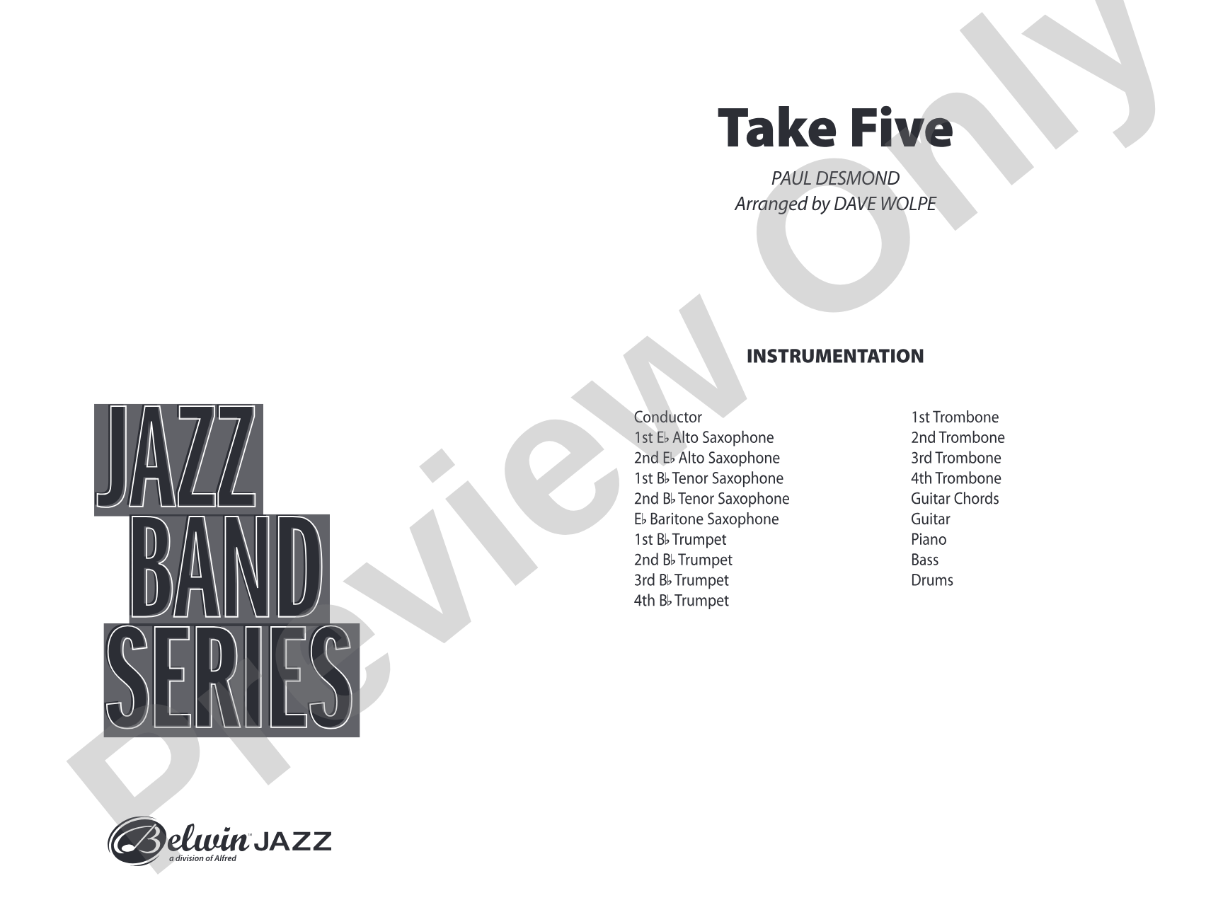 Take Five: Jazz Ensemble Conductor Score & Parts