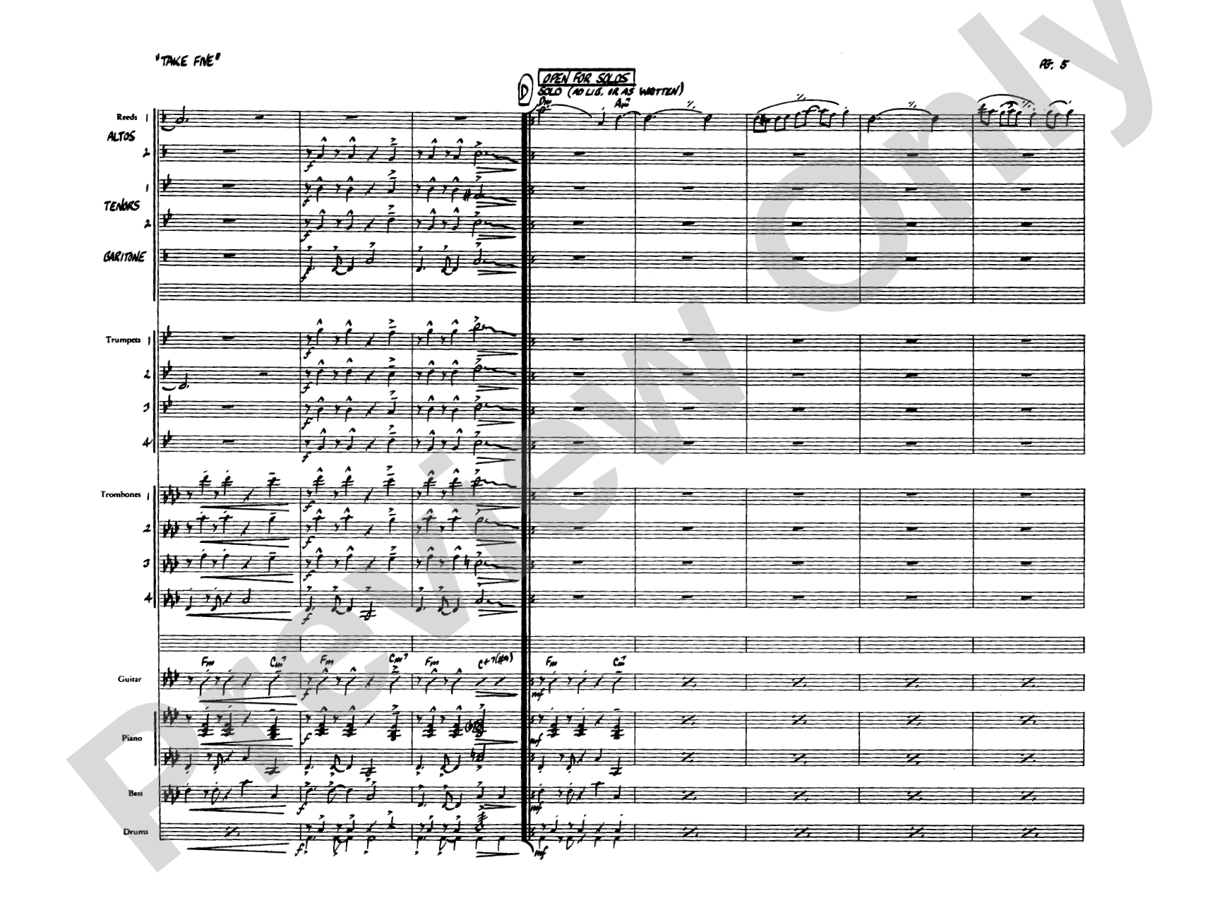 Take Five: Jazz Ensemble Conductor Score & Parts