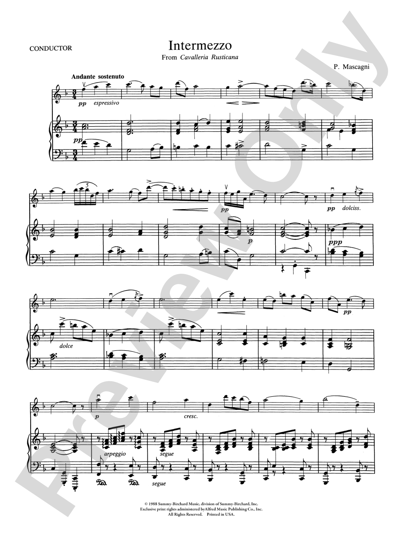 Intermezzo from Cavalleria Rusticana: String Orchestra or Violin Groups with Piano