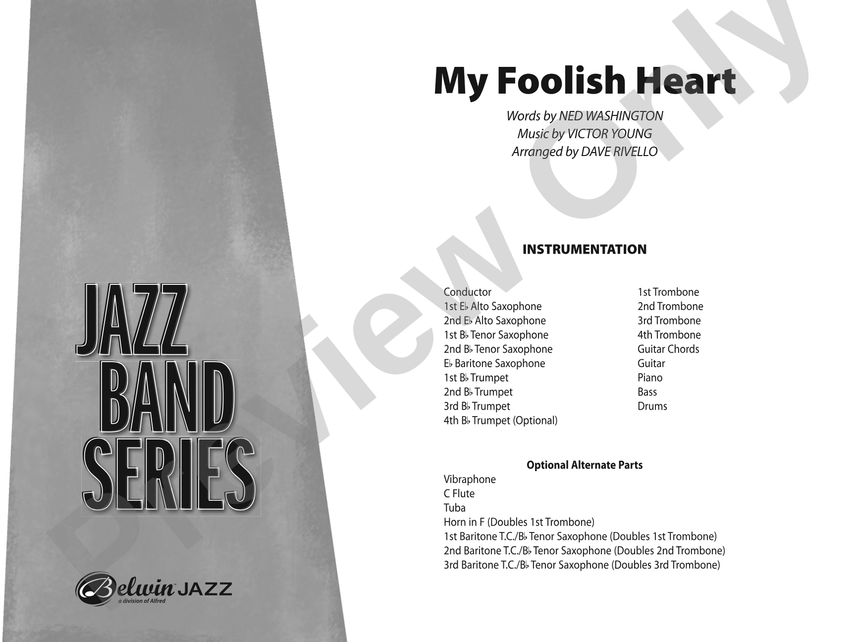 My Foolish Heart: Jazz Ensemble Conductor Score & Parts
