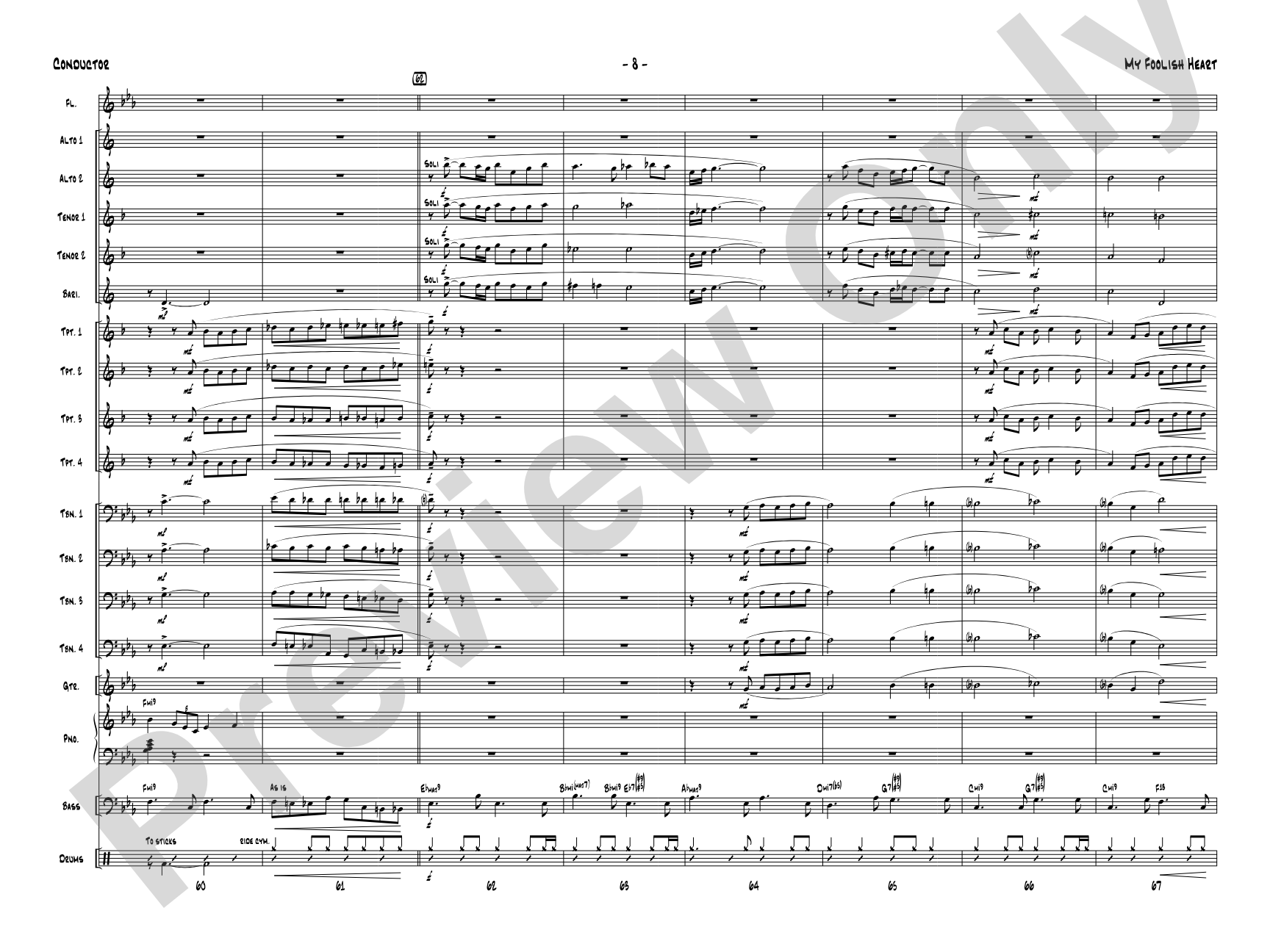 My Foolish Heart: Jazz Ensemble Conductor Score & Parts