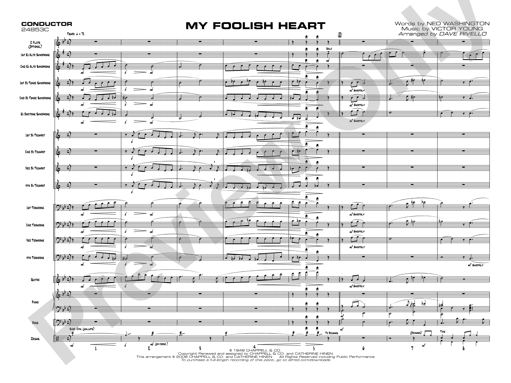 My Foolish Heart: Jazz Ensemble Conductor Score & Parts