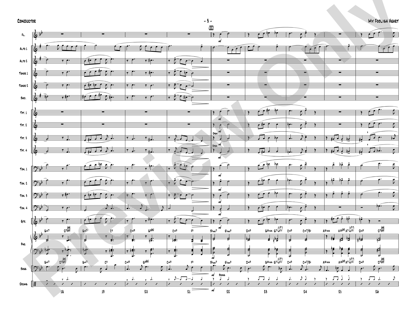 My Foolish Heart: Jazz Ensemble Conductor Score & Parts