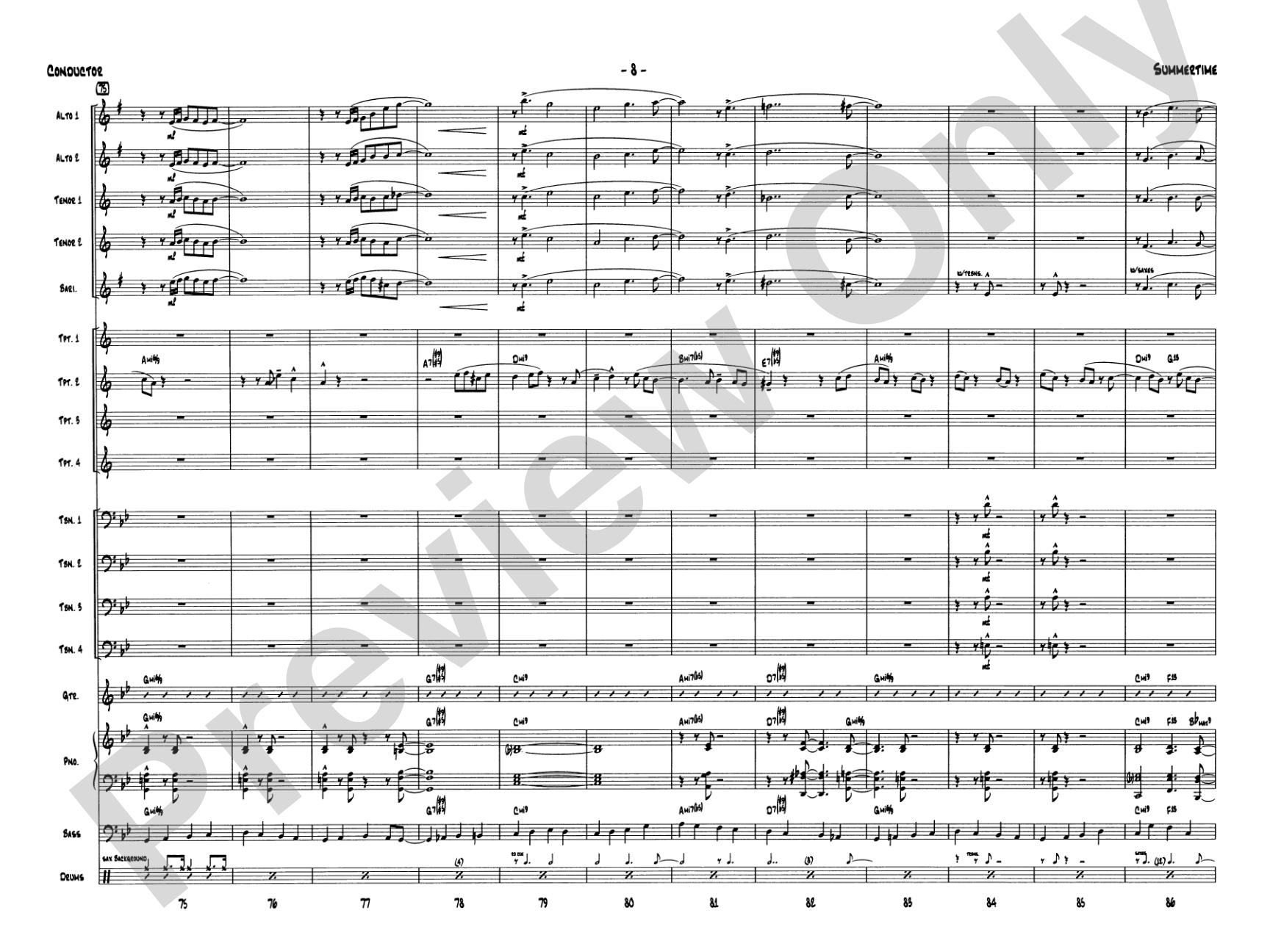 Summertime: Jazz Ensemble Conductor Score & Parts