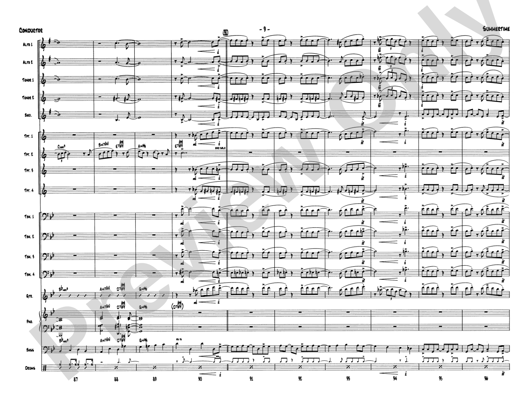 Summertime: Jazz Ensemble Conductor Score & Parts