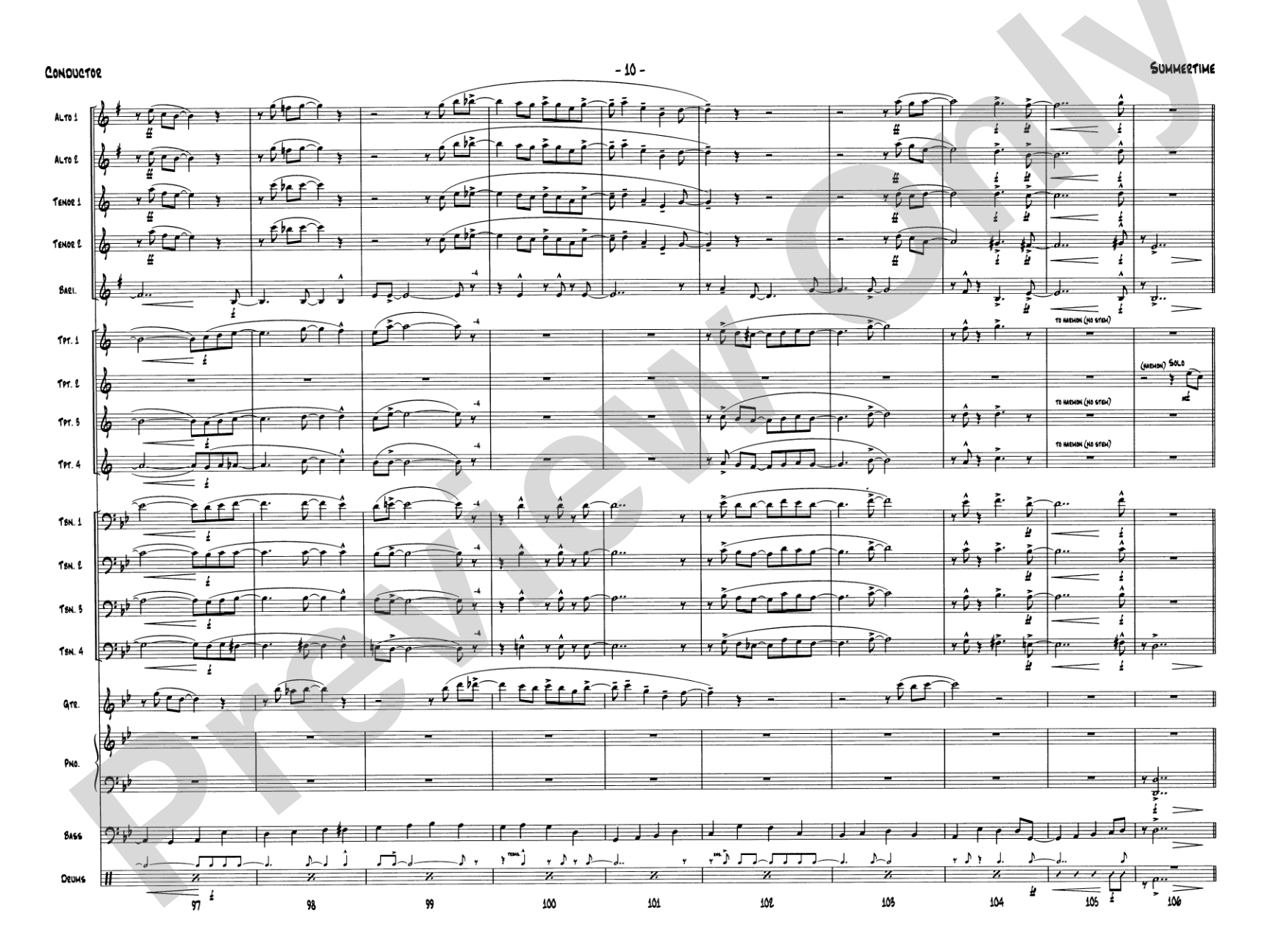 Summertime: Jazz Ensemble Conductor Score & Parts