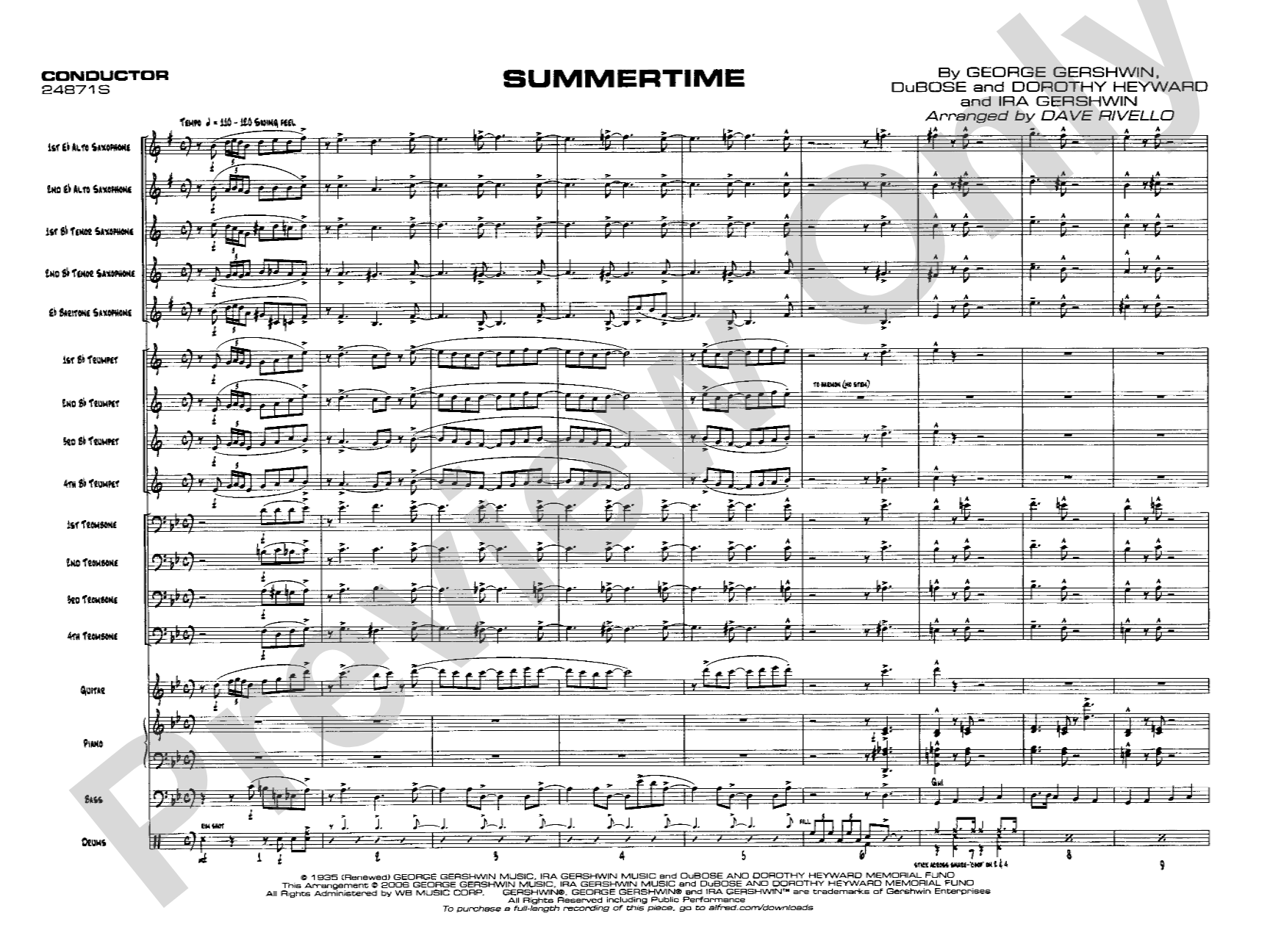 Summertime: Jazz Ensemble Conductor Score & Parts