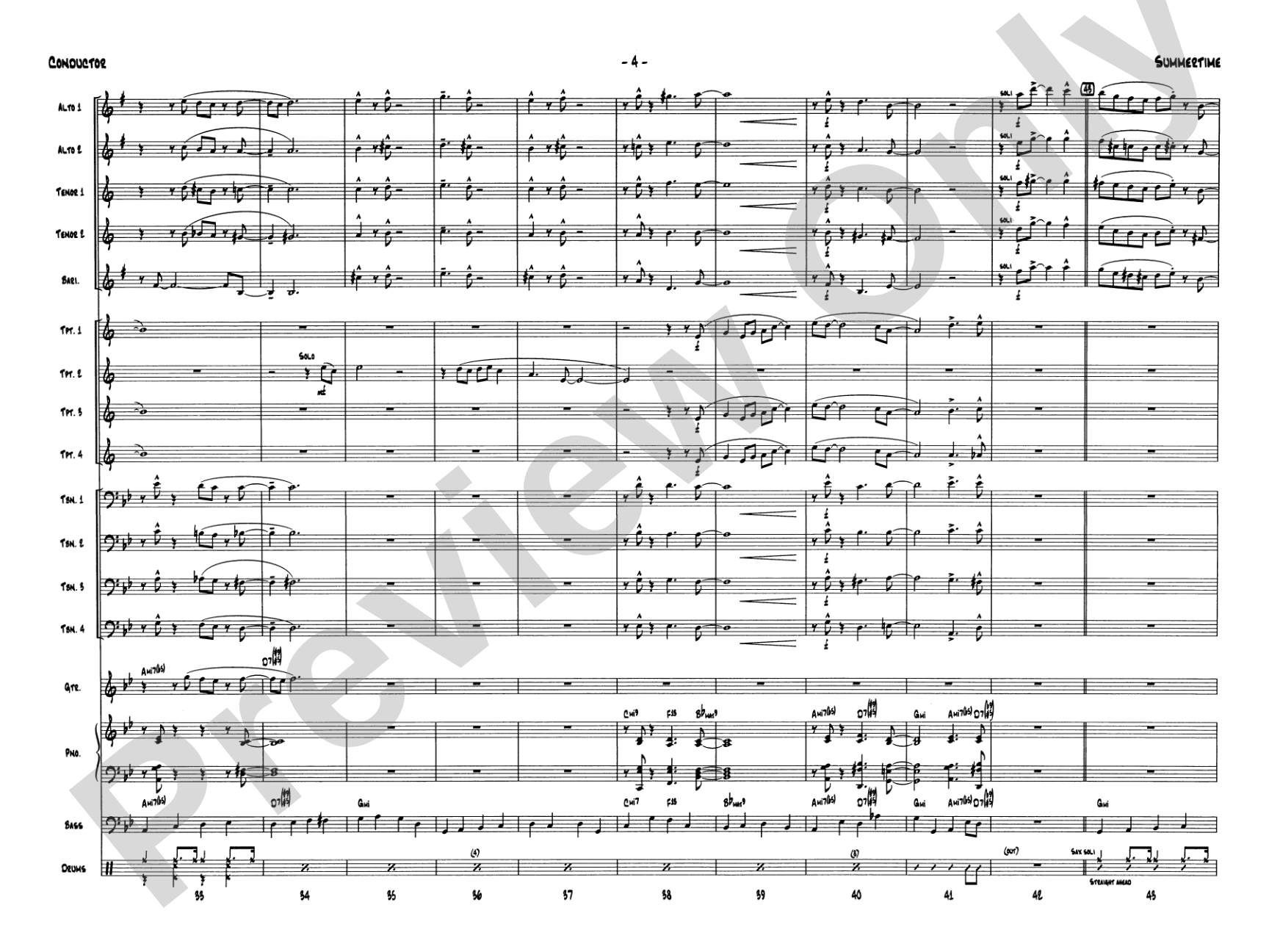 Summertime: Jazz Ensemble Conductor Score & Parts
